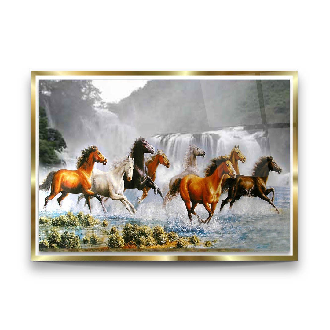 Acrylic Paint Water Horses - Premium Tempered Glass Wall Art Horizontal