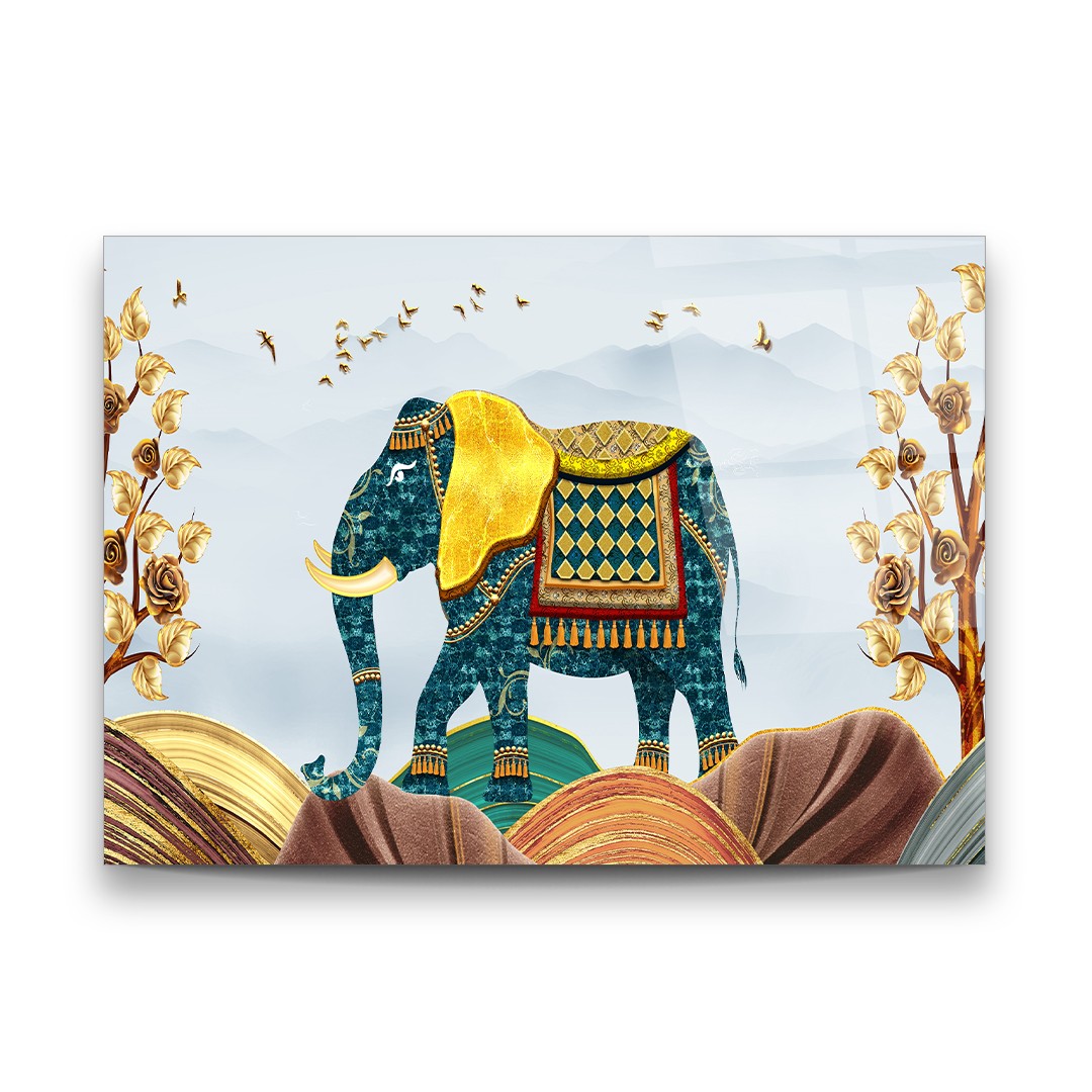 Elephant Illustration - Horizontal Glass Art