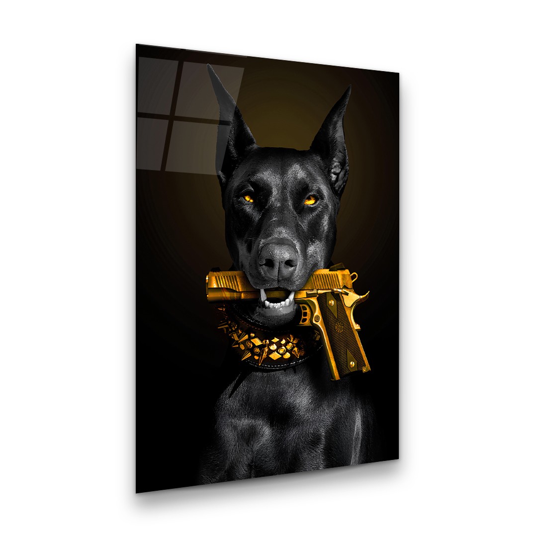 Dog and Gun - Rectangle Glass Art