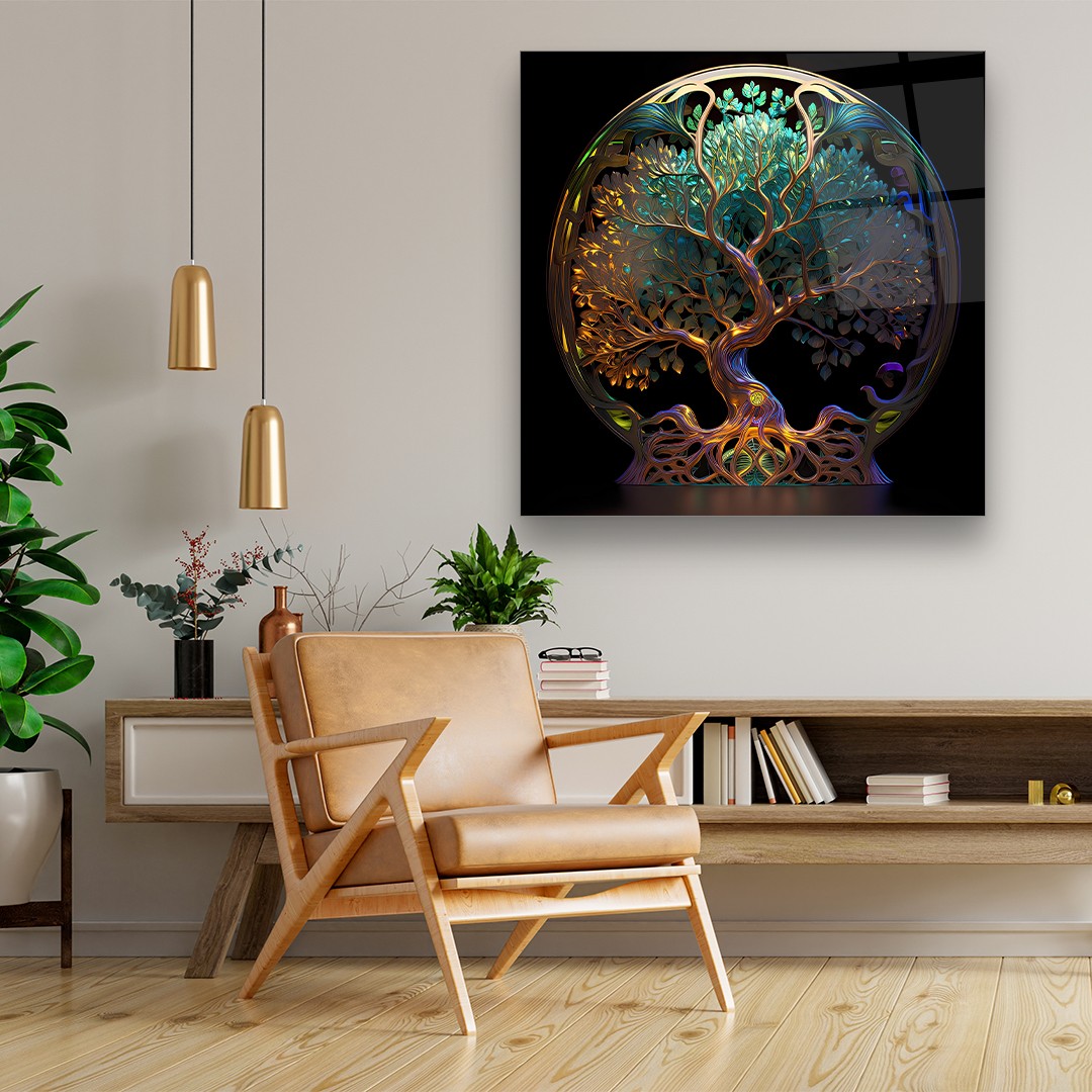 Tree of Life 4 - Square Wall Glass Art