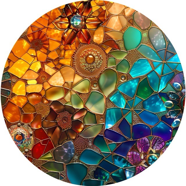 Golden Mosaic - Circle Wall Glass Art