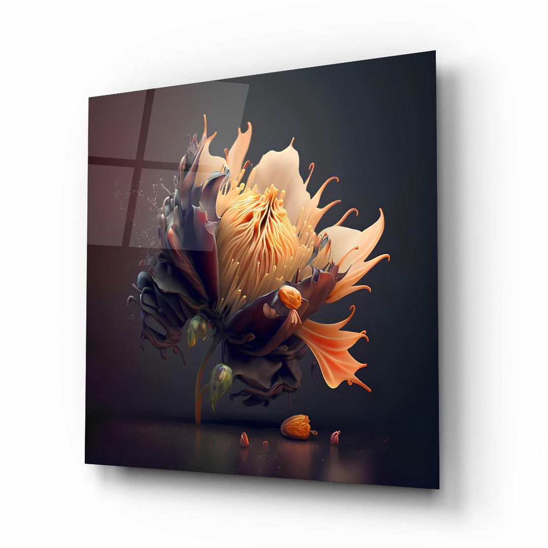 Flower Illustration - Square Wall Glass Art