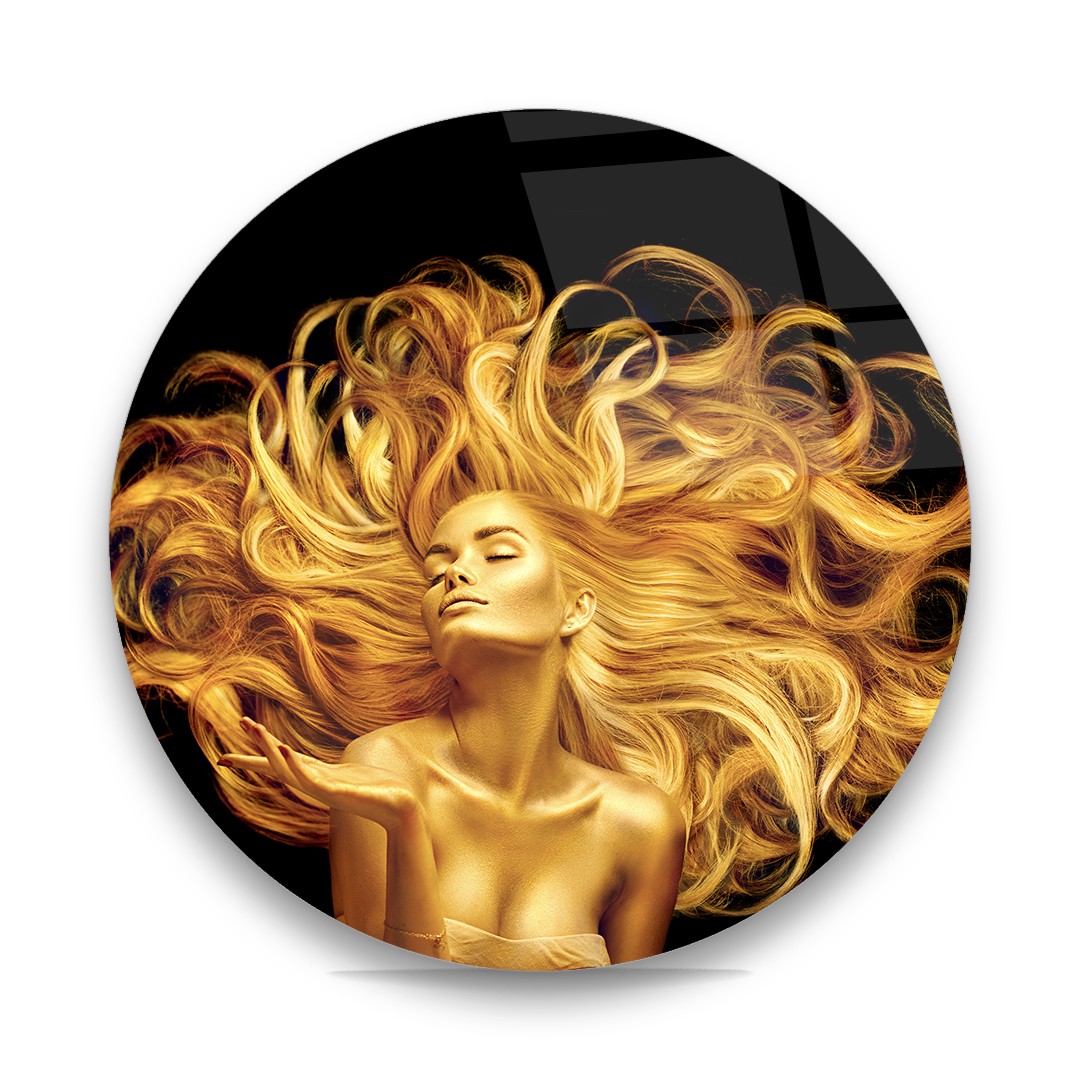 Golden Woman - Circle Glass Art