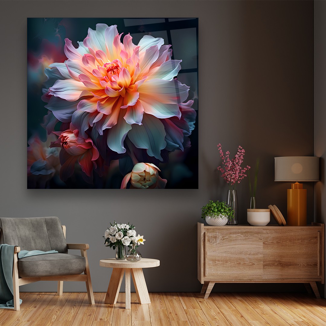 Flower Illustration 3 - Square Wall Glass Art