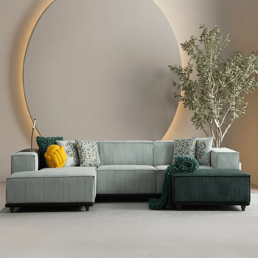 Puffy Sectional Sofa Set (Corner+Armchair+Ottoman)