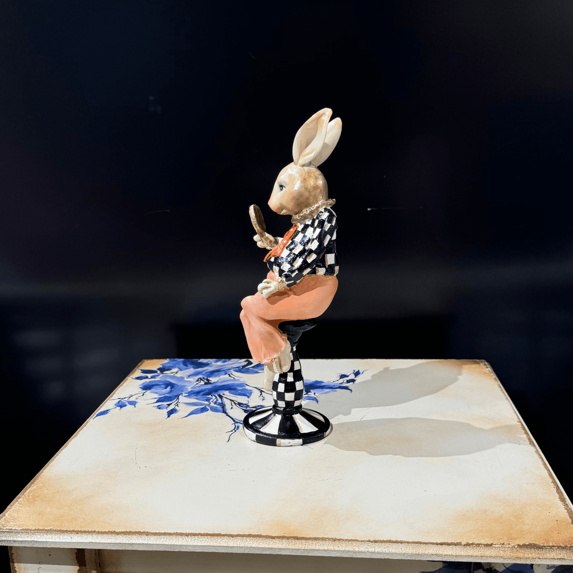 Ferozzi Handmade Checkered Bunny Figurine | Elegant Decorative Home Accent