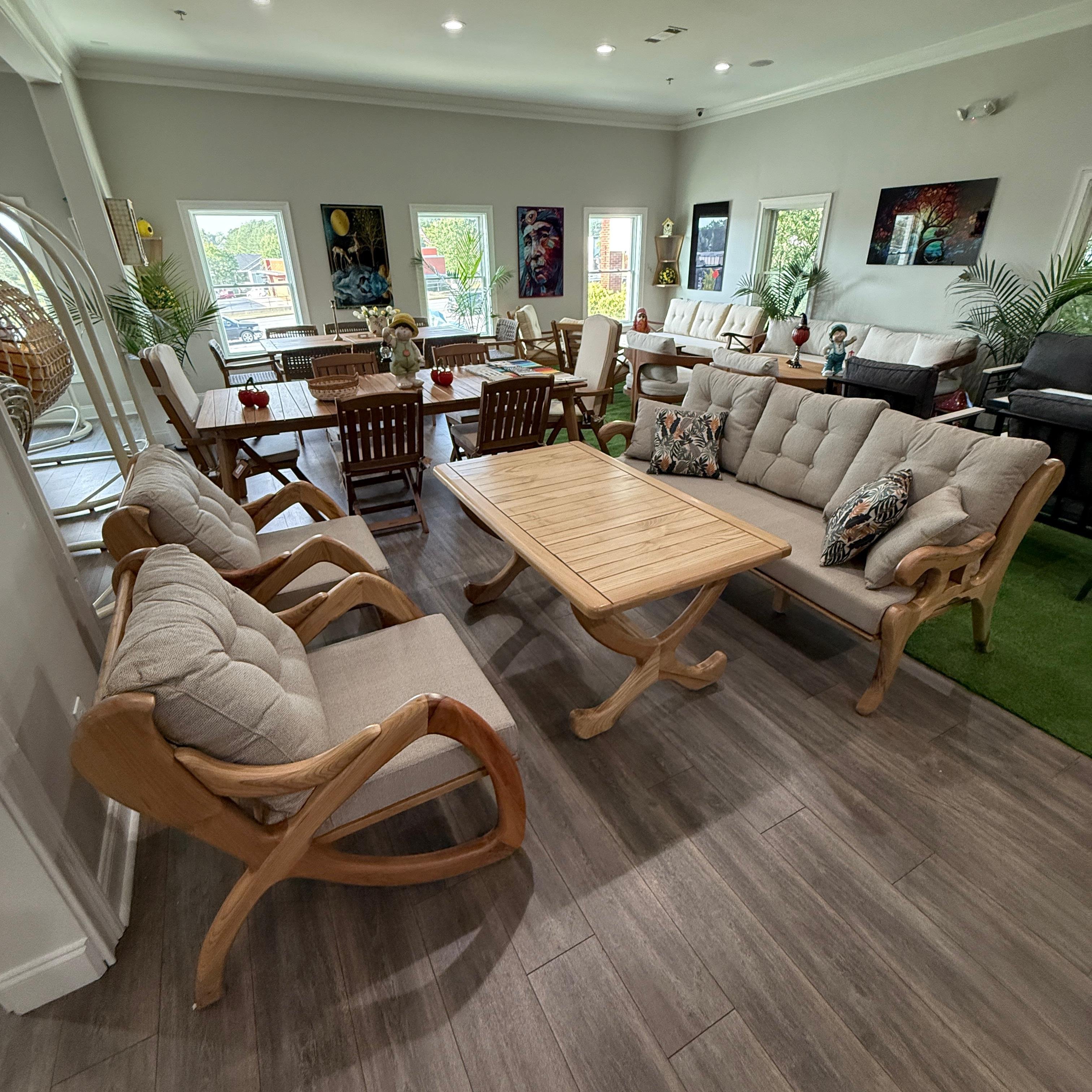 Butterfly Chestnut Wood Garden Patio 3+1+1 Sofa and Table Set
