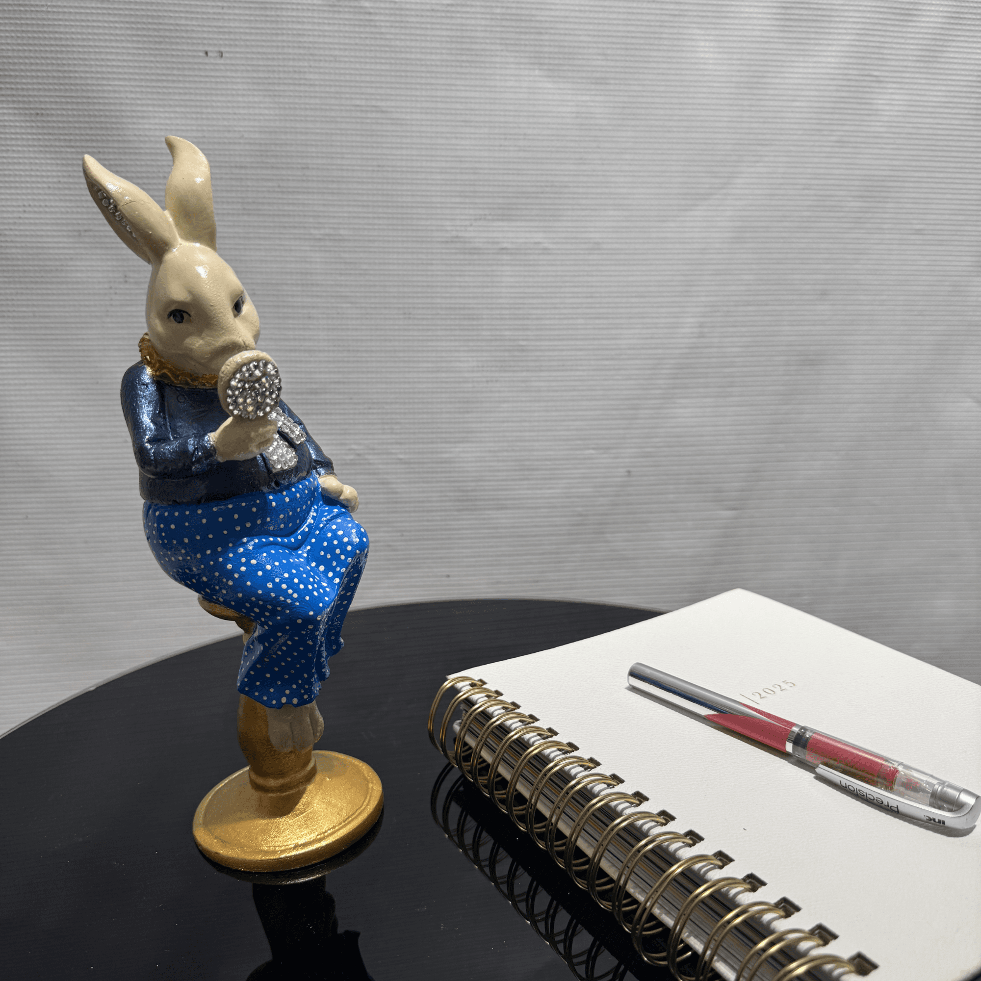 Ferozzi Elegant Blue Dress Rabbit Figurine – Handcrafted Vintage-Inspired Home & Vanity Decor