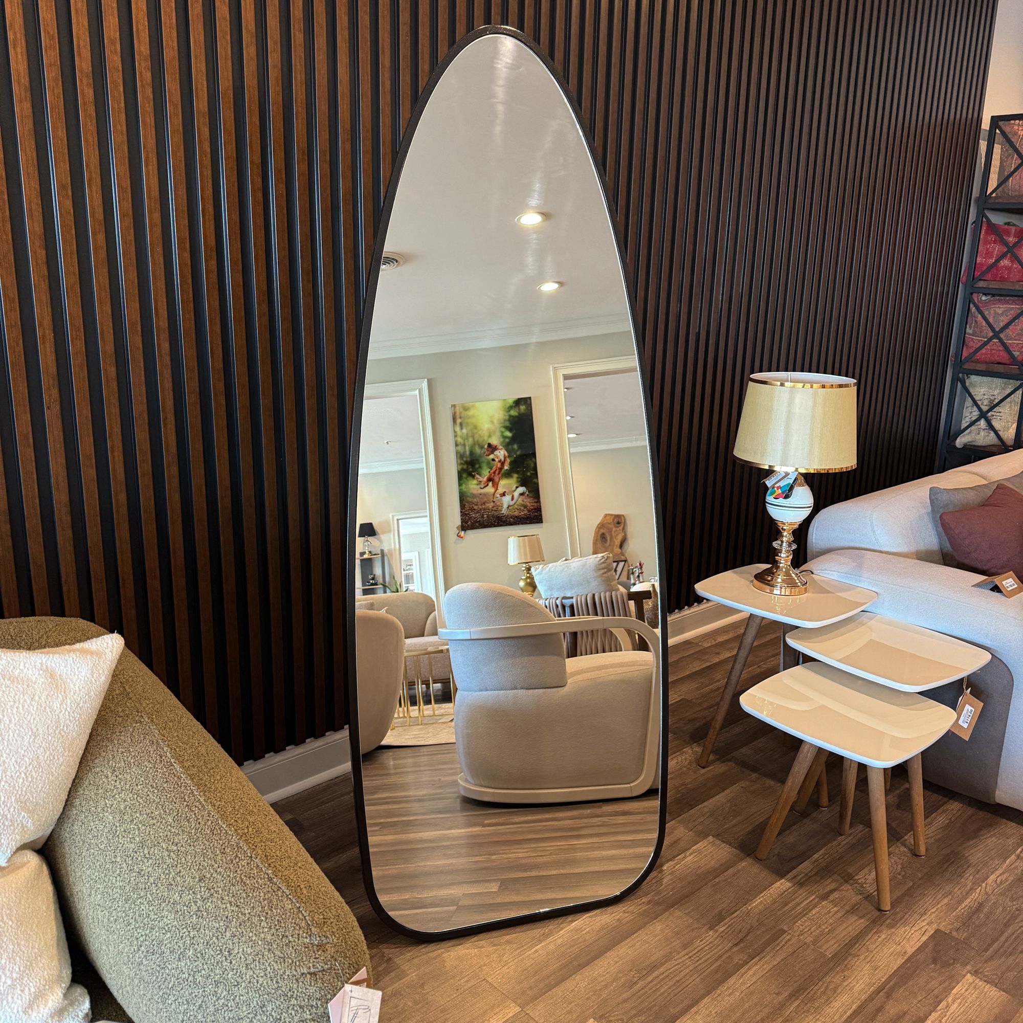 Sharp Edged black-framed full-length Mirror