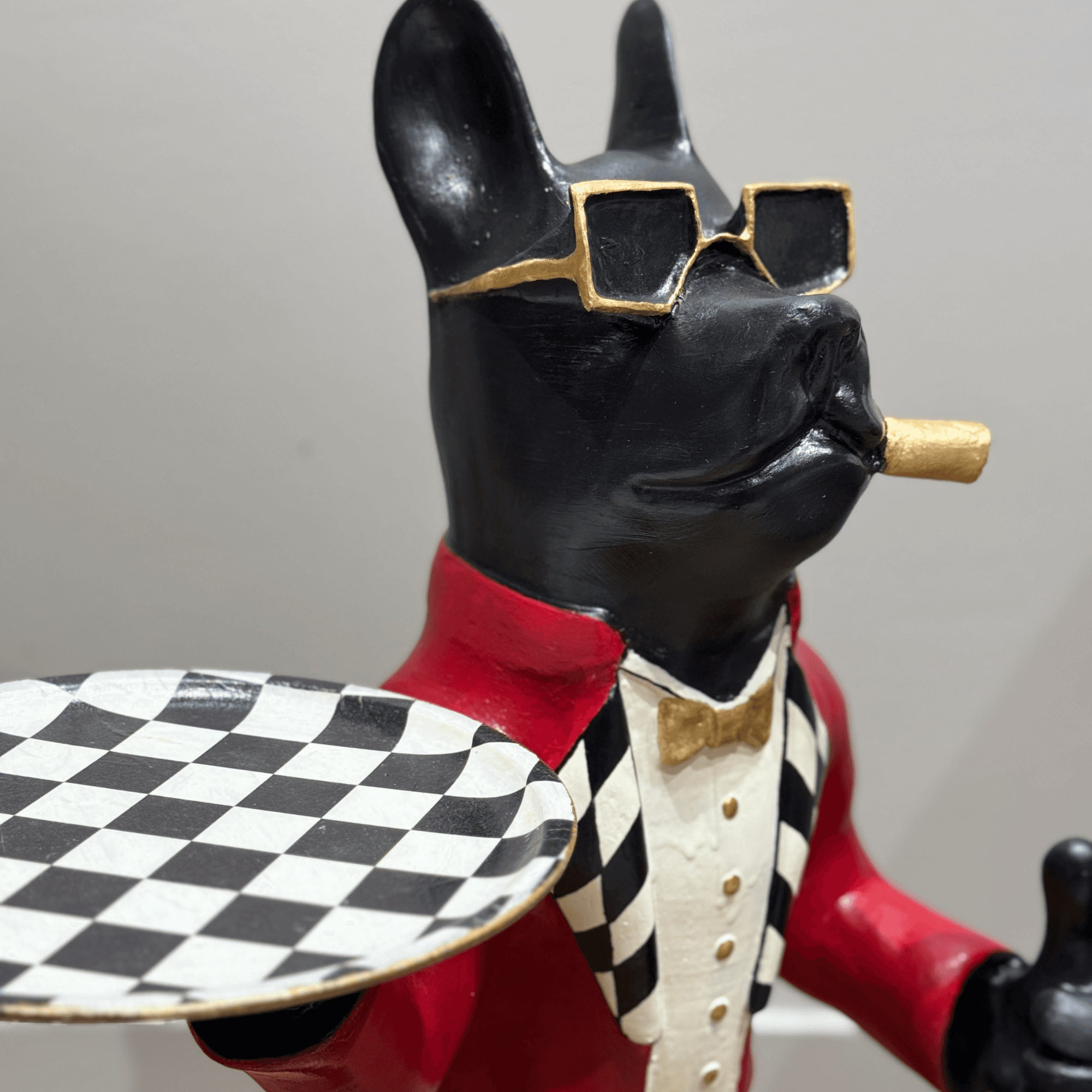 French Bulldog Butler Statue with Handmade Details – Decorative Sculpture for Home or Office