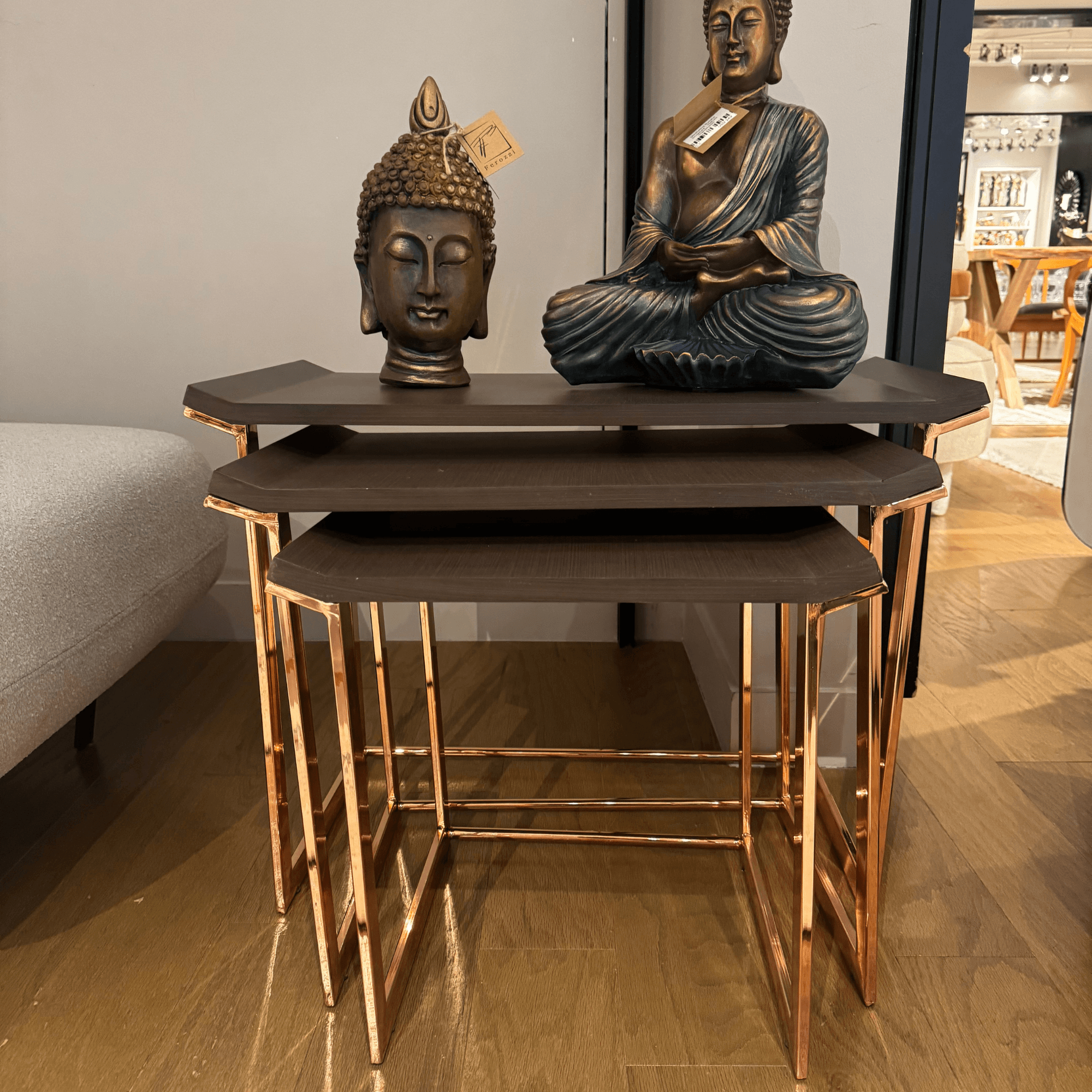 Ferozzi OEL-14 Modern Nesting Table Set with Copper Frame