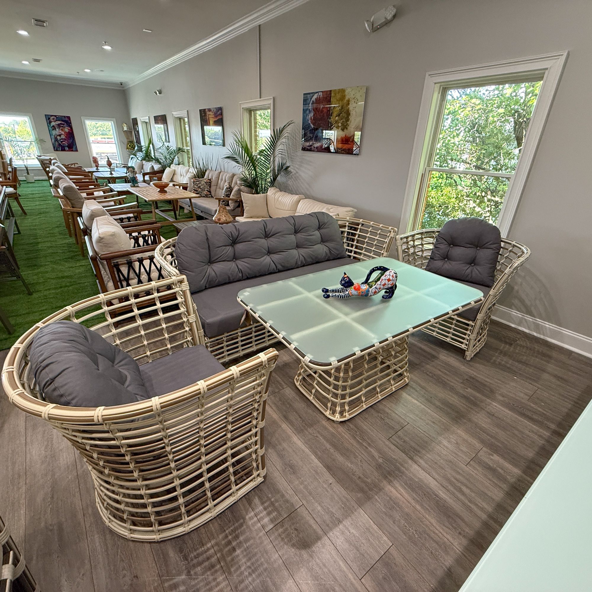 Black Rattan Garden Patio 3+1+1 Sofa and Table Set
