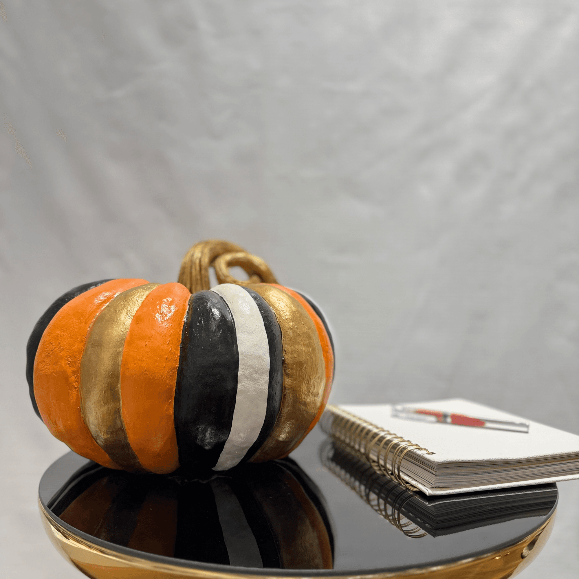 Ferozzi Handmade Black, White, Orange, and Gold Pumpkin | Elegant Decorative Fall Accent