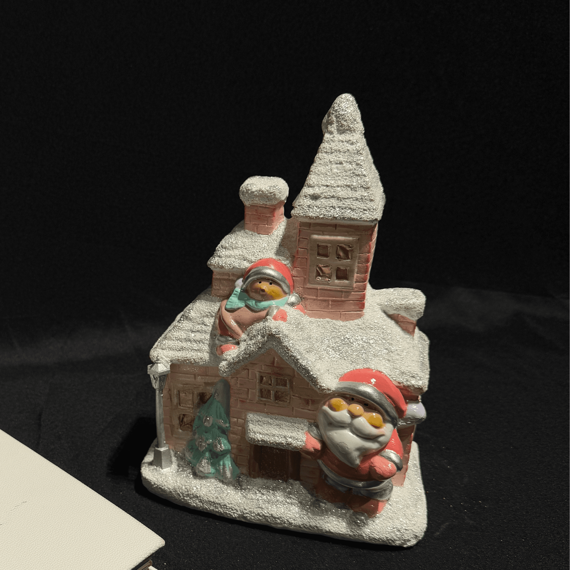 Ferozzi Handmade Santa and Snow-Covered Christmas House