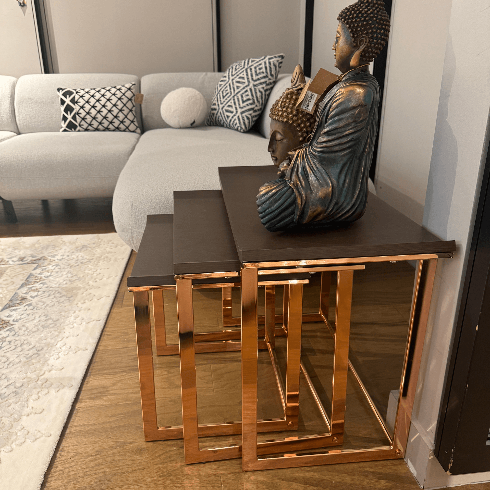 Ferozzi OEL-14 Modern Nesting Table Set with Copper Frame