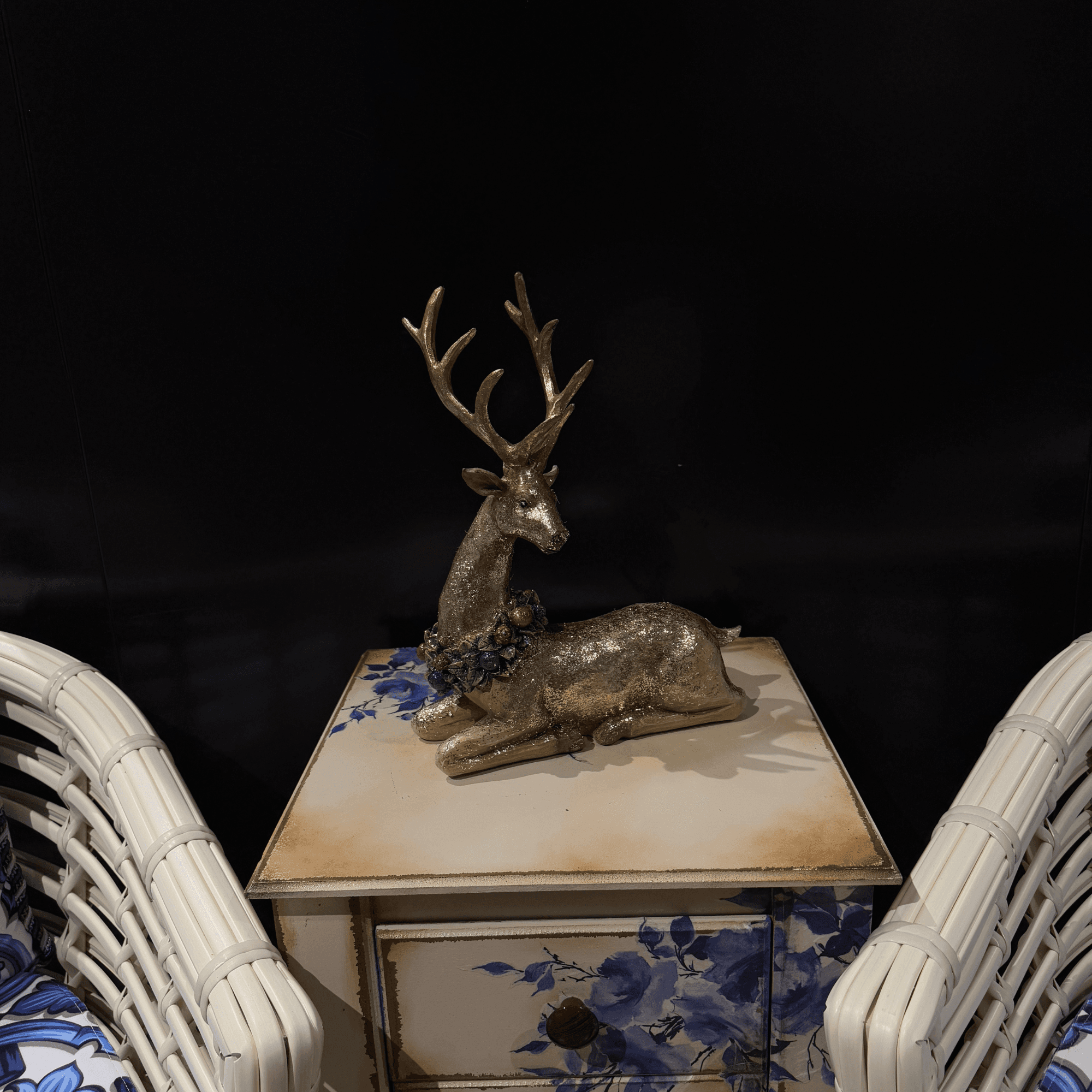 Elegant Golden Deer Figurine with Festive Wreath Handmade