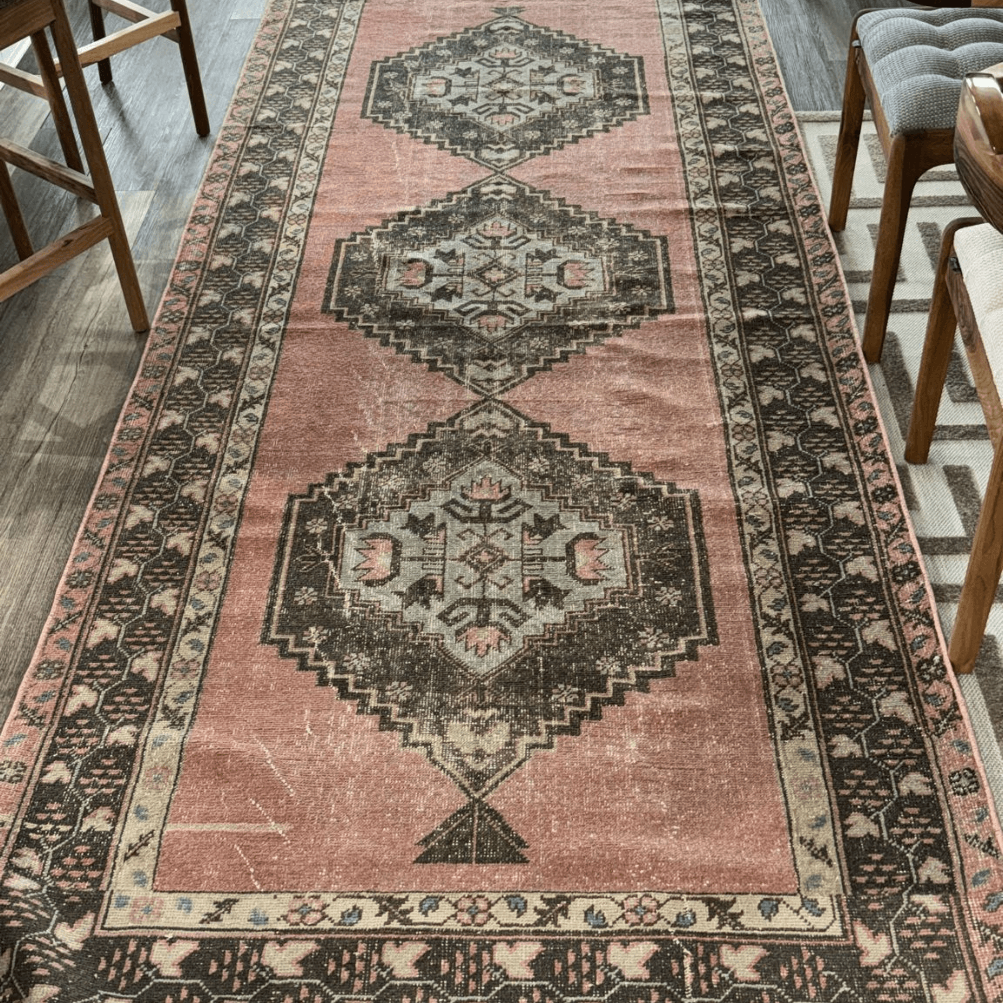 Oversized Vintage Turkish Runner Rug Handwoven Wool Organic Natural Dyes 4 8 x 20 5 ft