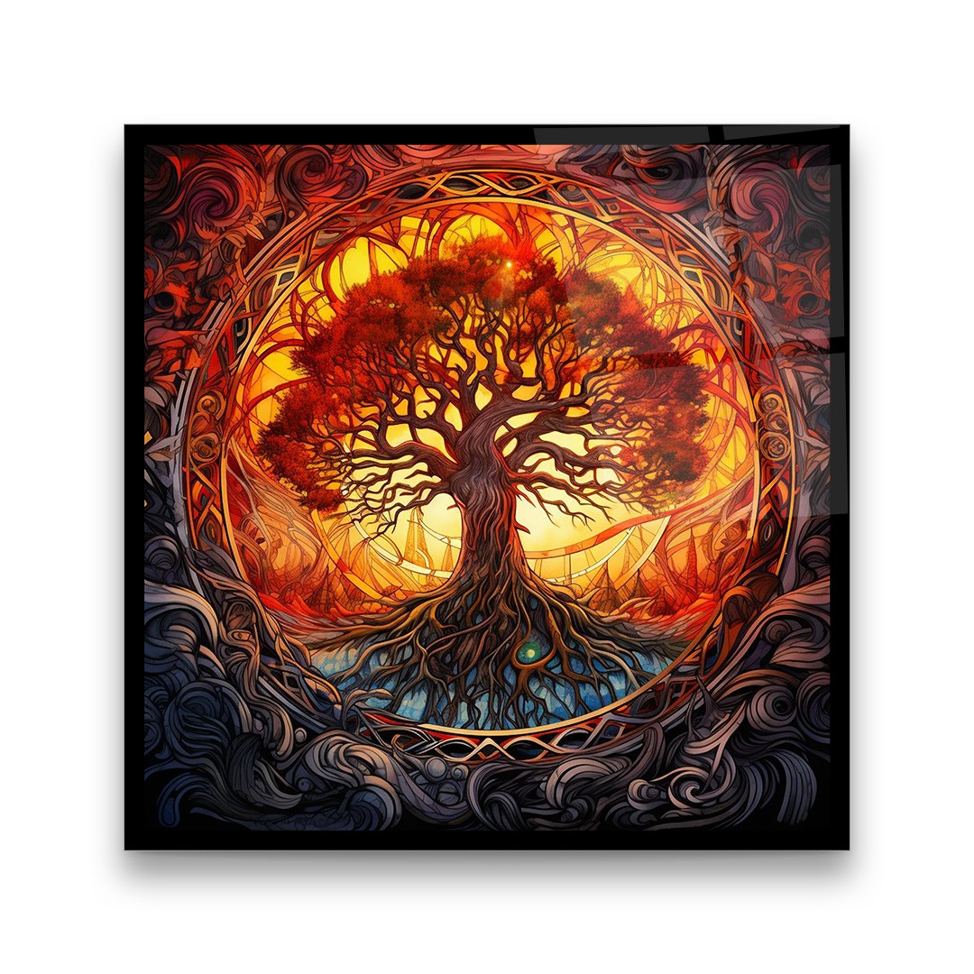 Tree of Lİfe 11 - Square Glass Art