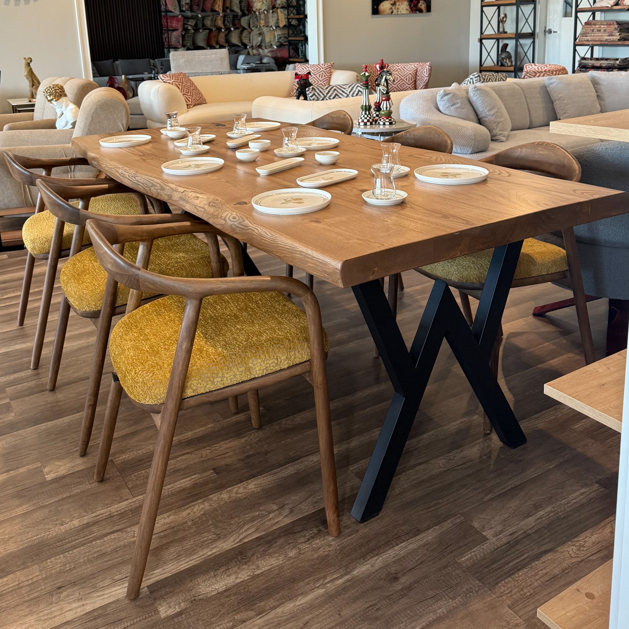 Yellow-Brown Dining Table and Chair