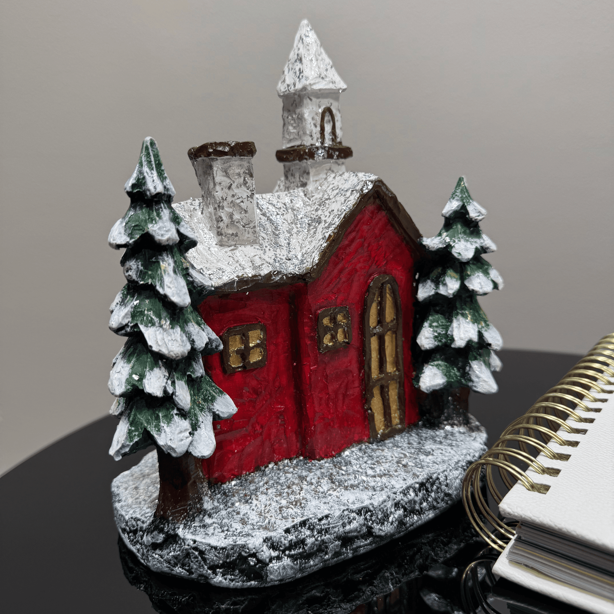 Ferozzi Handmade Red Snowy Christmas House | Festive Winter Holiday Decoration