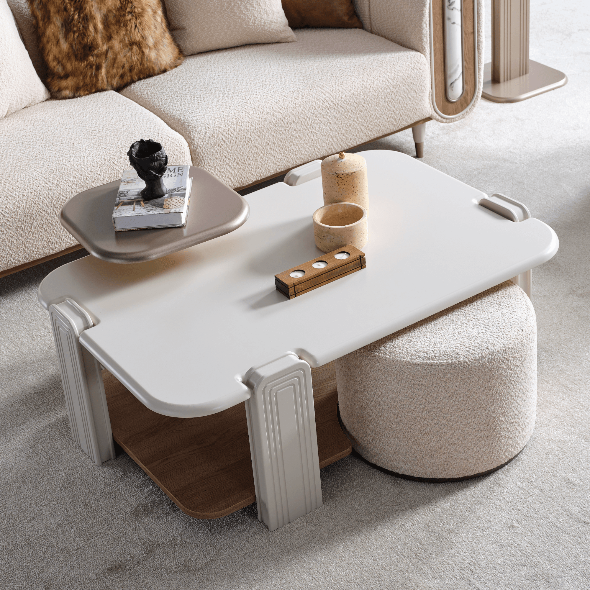 Zelve Coffe Table Set (With Accent Table and Ottoman)