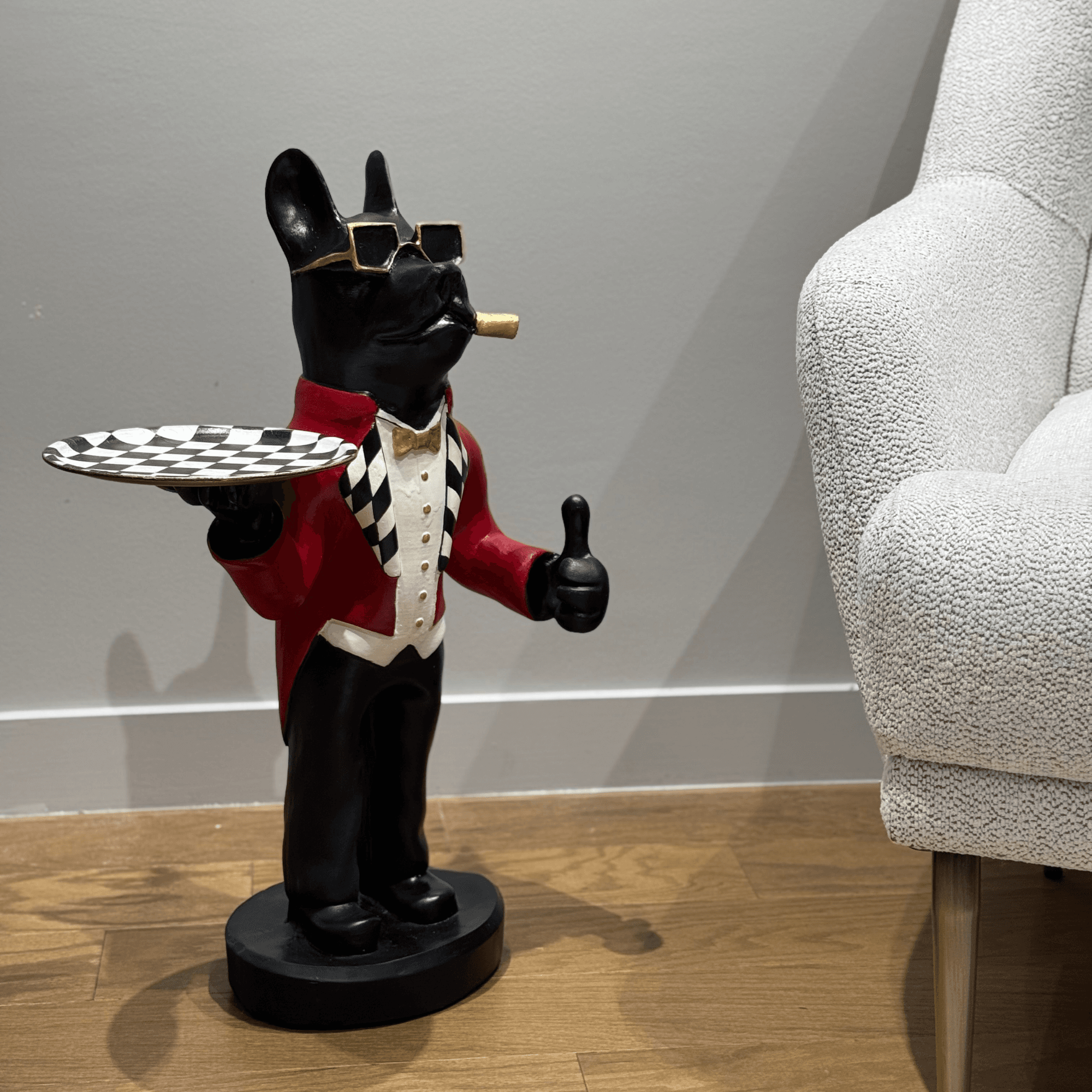 French Bulldog Butler Statue with Handmade Details – Decorative Sculpture for Home or Office