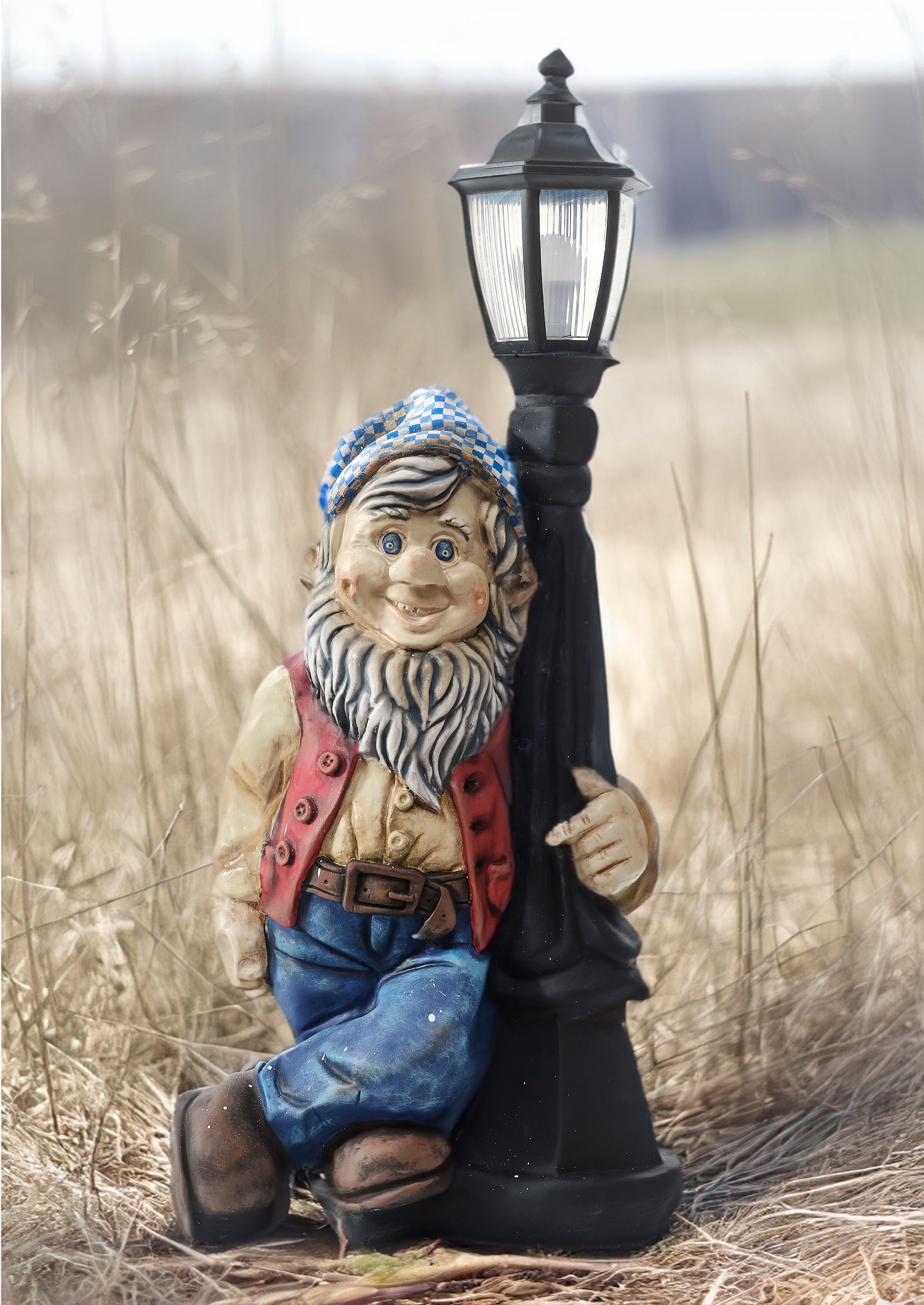 Dwarf Street Lamp with Lantern - Sculpture (Handmade)