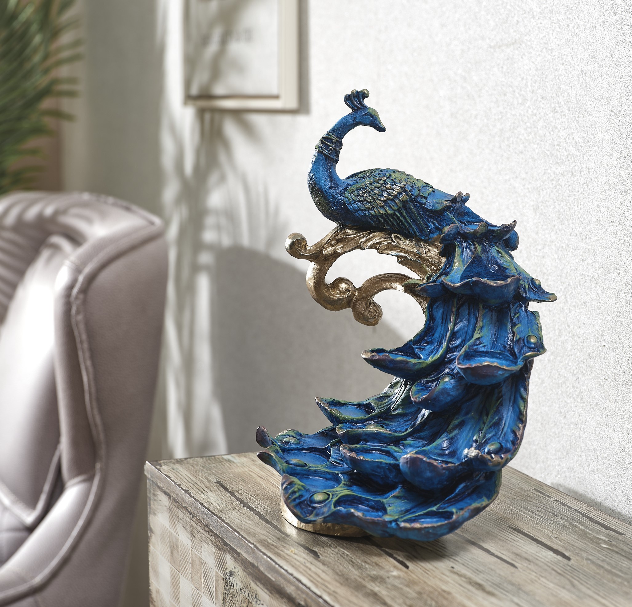 Peacock Decorated Candle Holder Statues (Handmade)