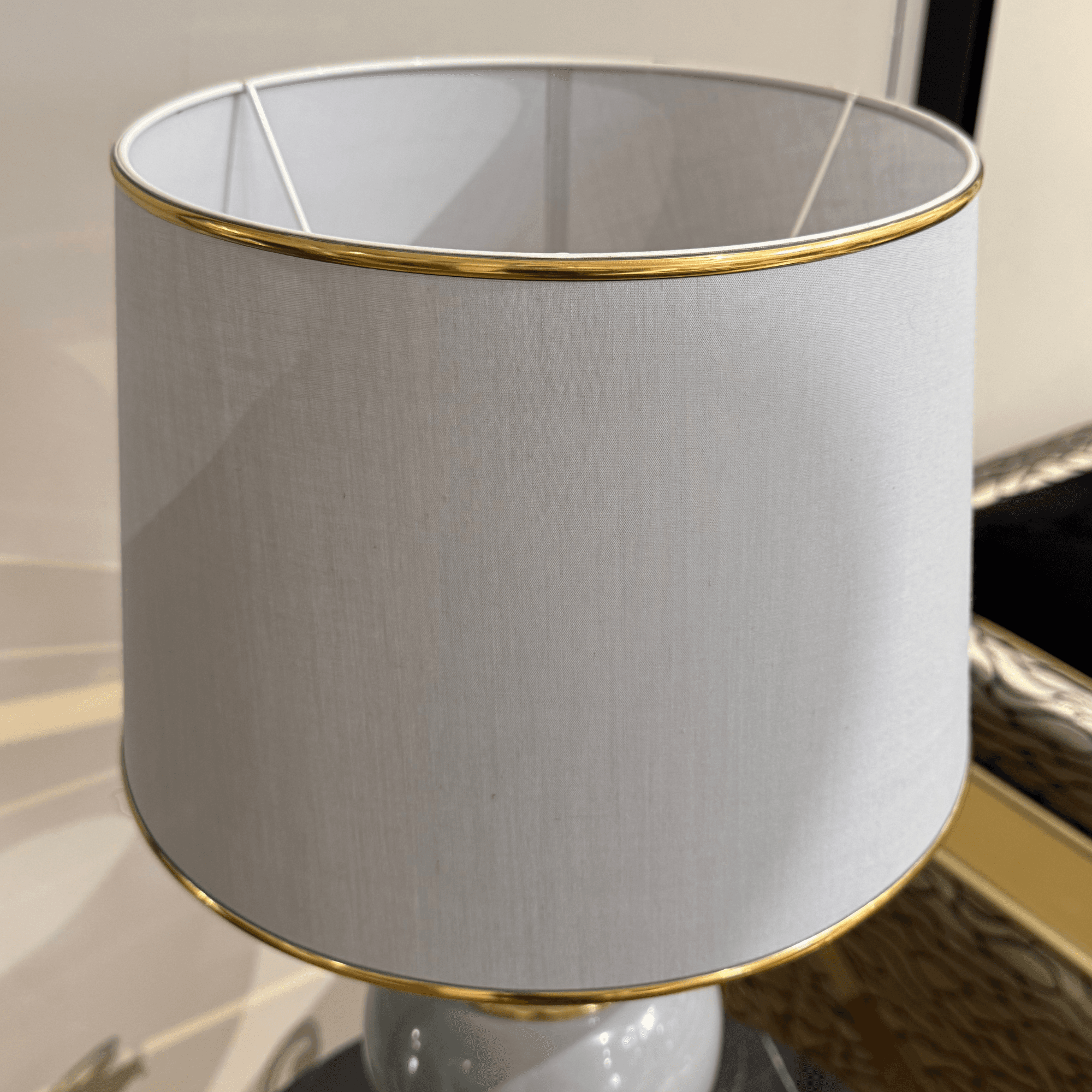 Ferozzi Gray & Gold Ceramic Table Lamp – Elegant Home Decor