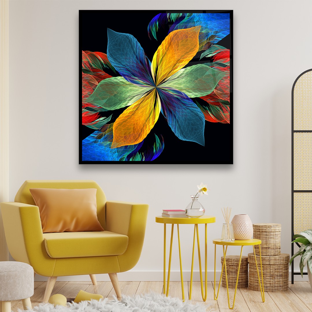 Flower Abstraction Illustration - Square Glass Art