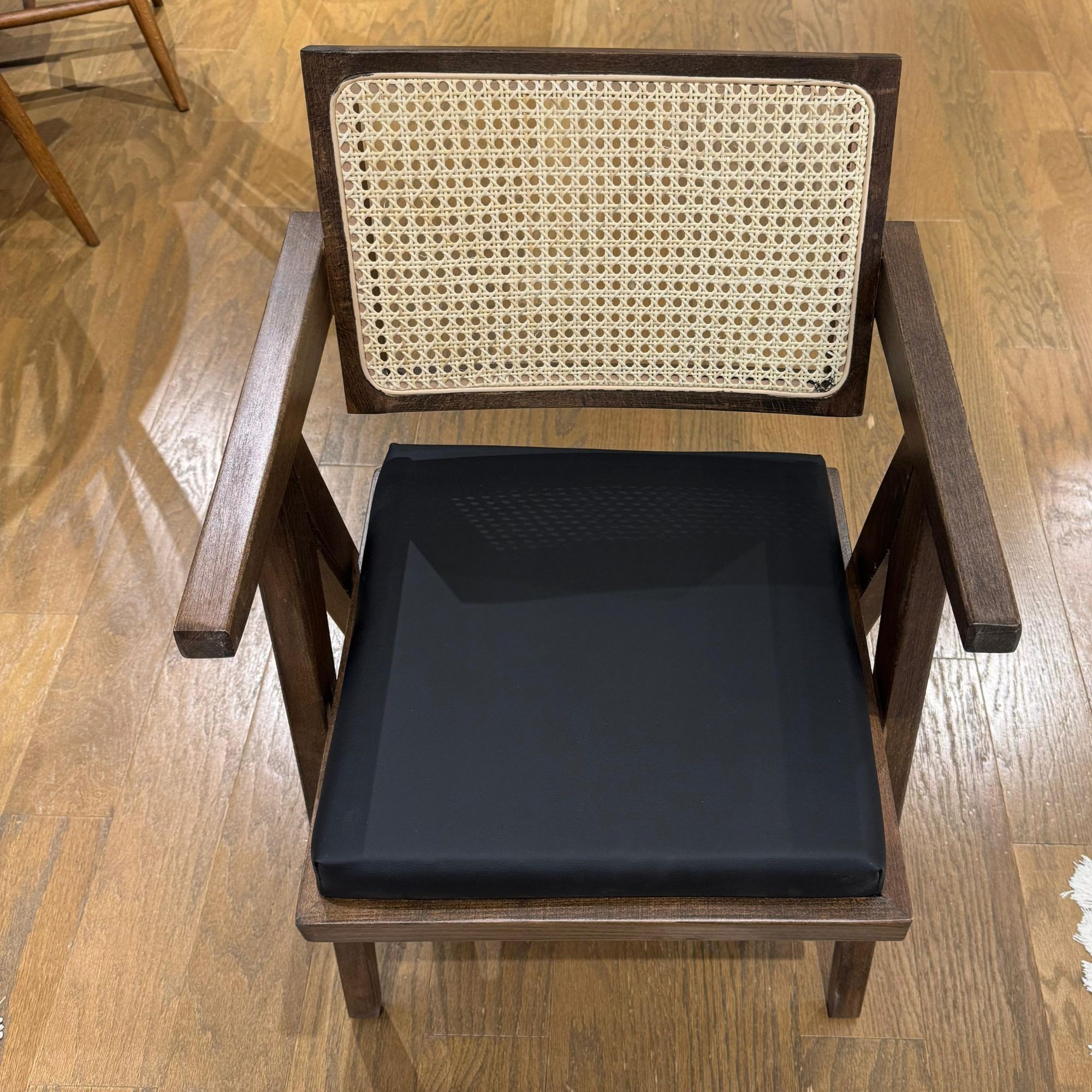 Modern Walnut Wood Chair with Rattan Backrest Handmade Accent Seating