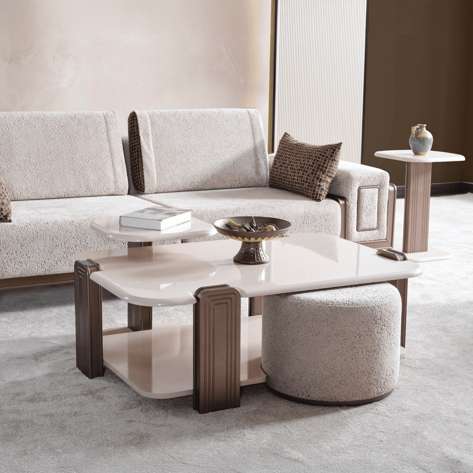 Nirvana Coffe Table Set (With Accent Table and Ottoman)