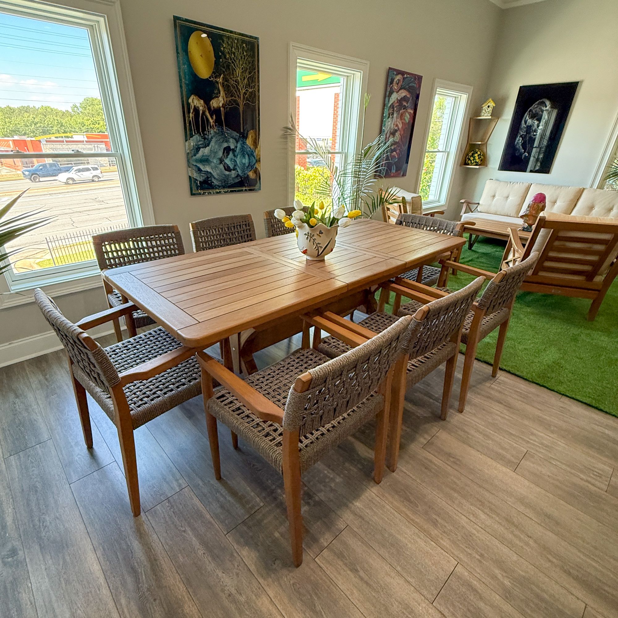 Ferozzi Verona 8-Person Teak Dining Set – Handwoven Rope Chairs & Solid Teak Table