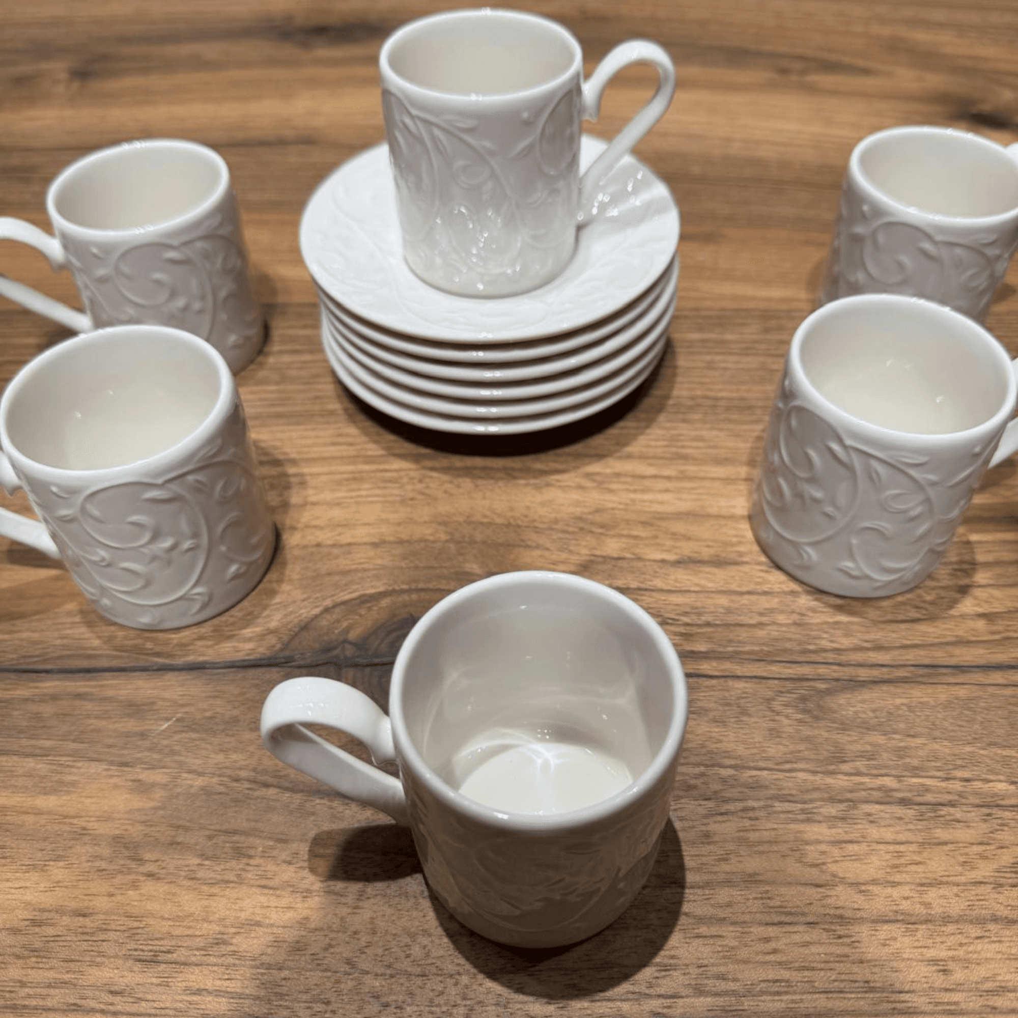 Bahar Handmade Turkish Coffee Set – 6 Pieces | Elegant White Porcelain Coffee Cup Set