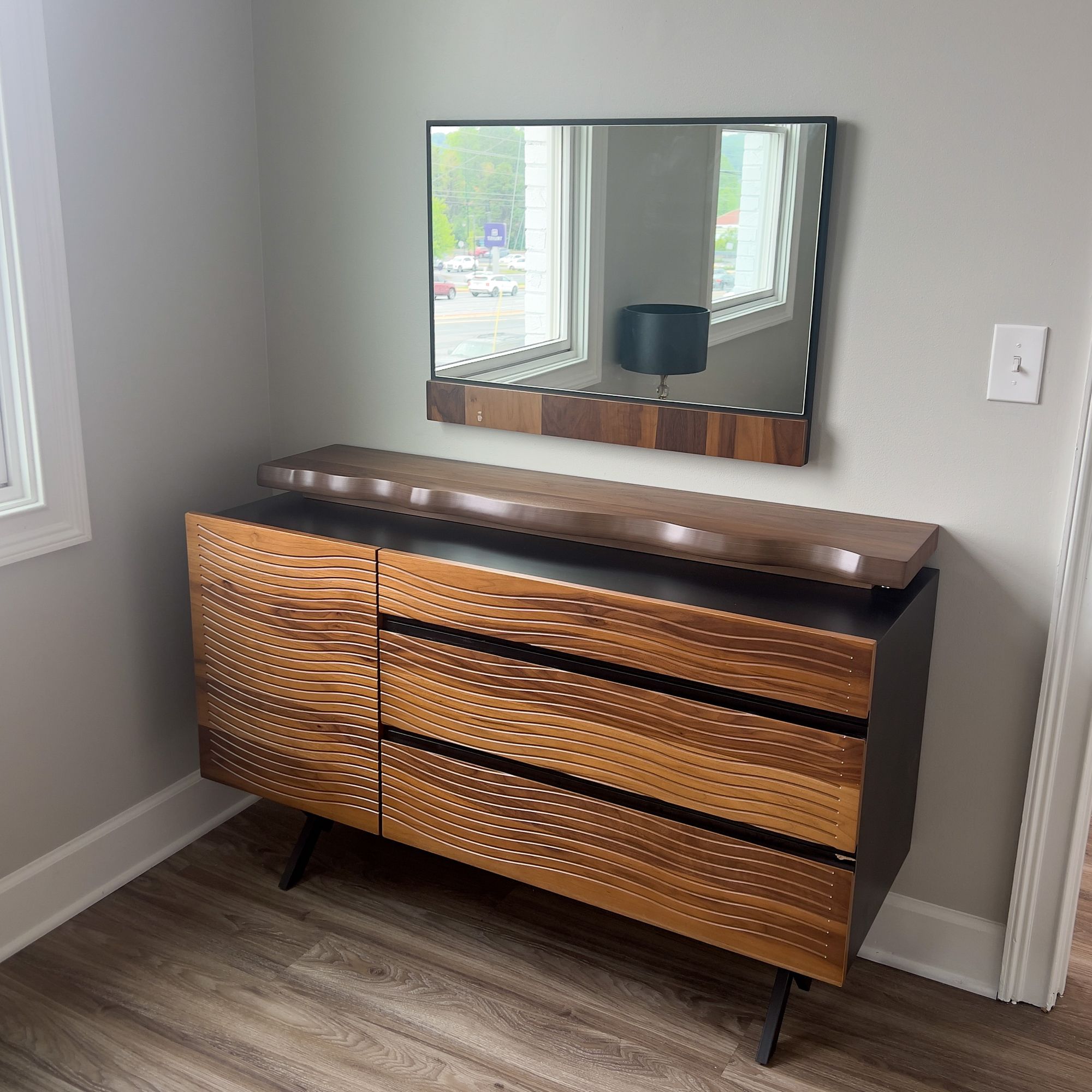 Ferozzi Anatolian Harmony Bedroom Set – Walnut Veneer MDF Base, Headboard, Dresser, Mirror & Console