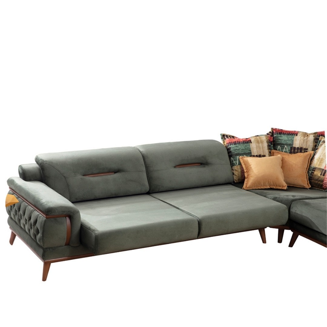 Poyraz Sectional Sofa Set ( L + Ottoman + Armchair ) - Green