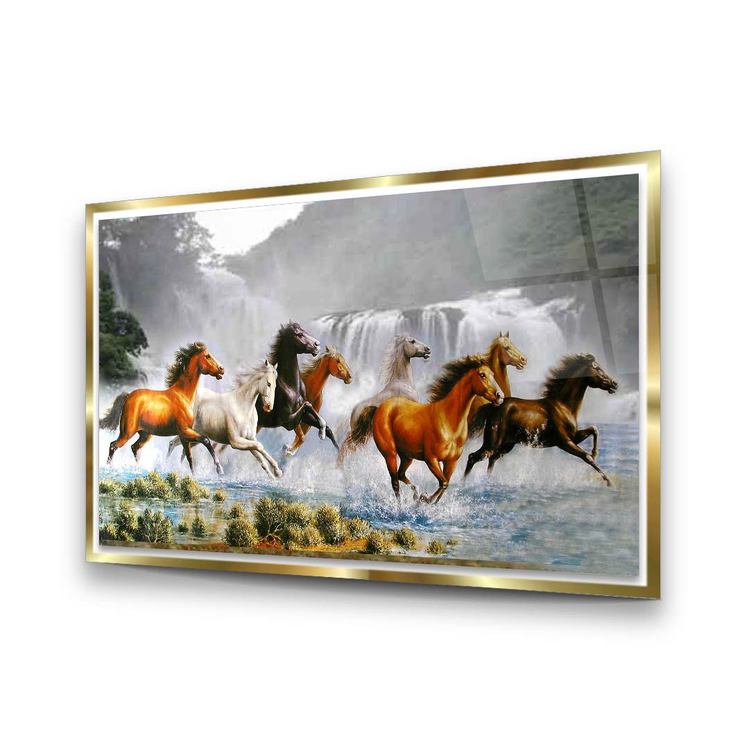 Acrylic Paint Water Horses - Premium Tempered Glass Wall Art Horizontal