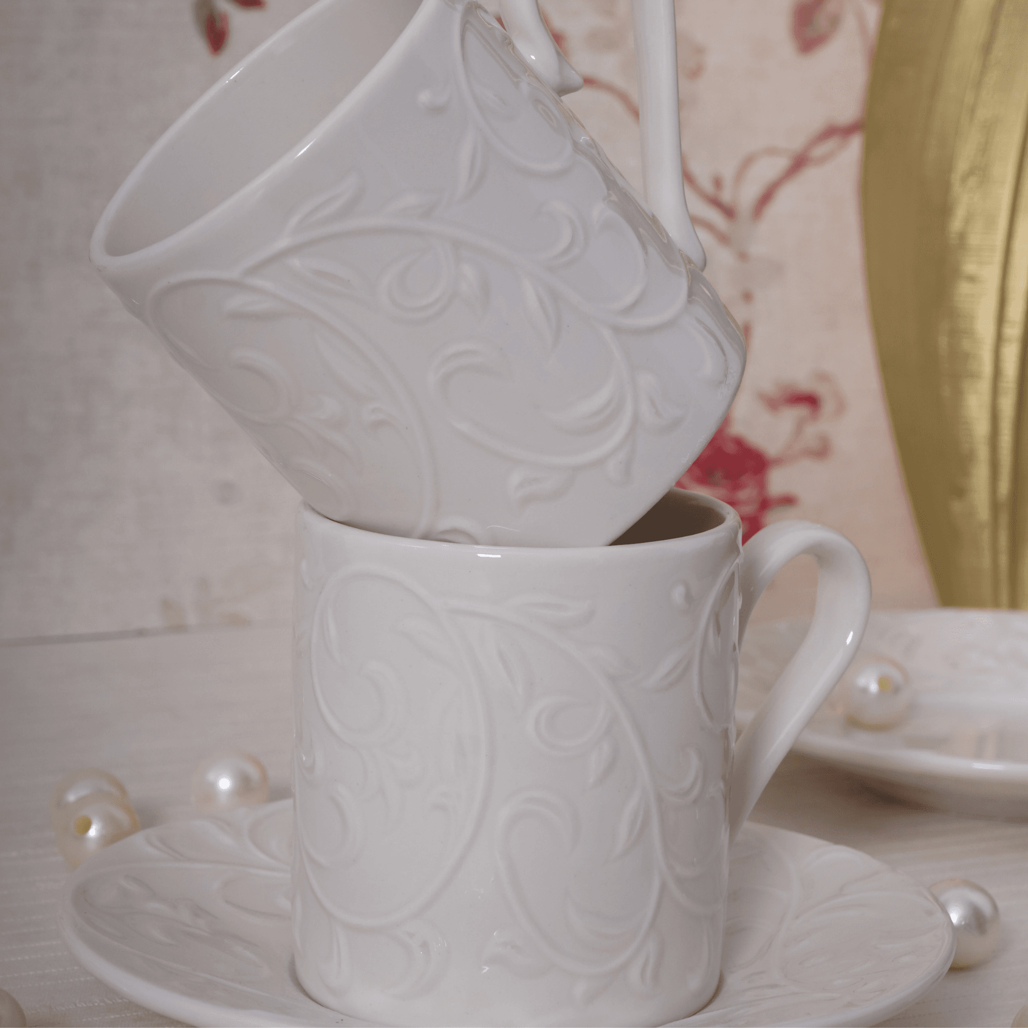 Bahar Handmade Turkish Coffee Set – 6 Pieces | Elegant White Porcelain Coffee Cup Set