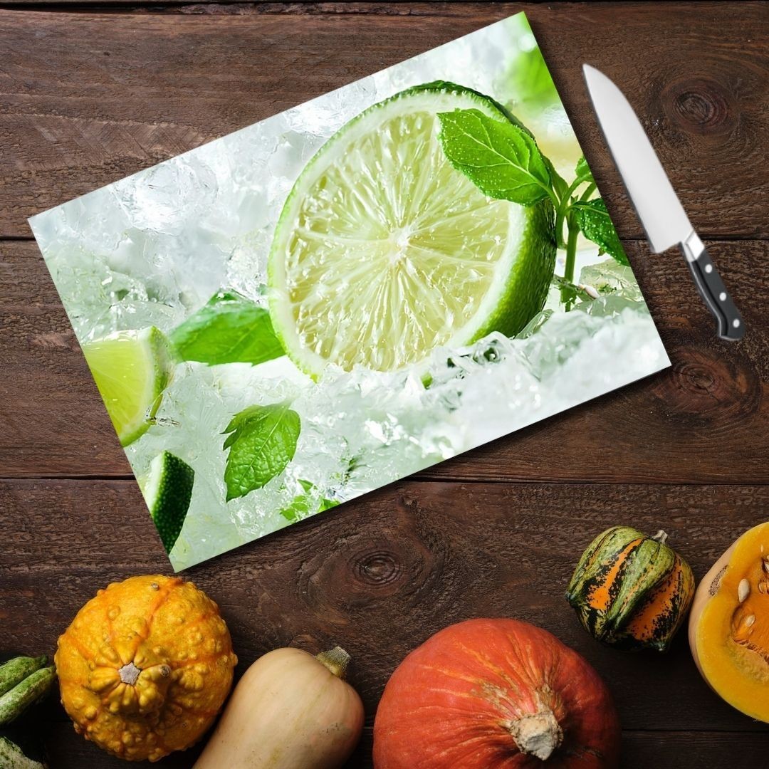 Tempered Glass Cutting Board - 12" x 17" Durable Shatterproof Kitchen Tool with Lime Design | Perfect Gift for Mother’s Day, Christmas, and Housewarming