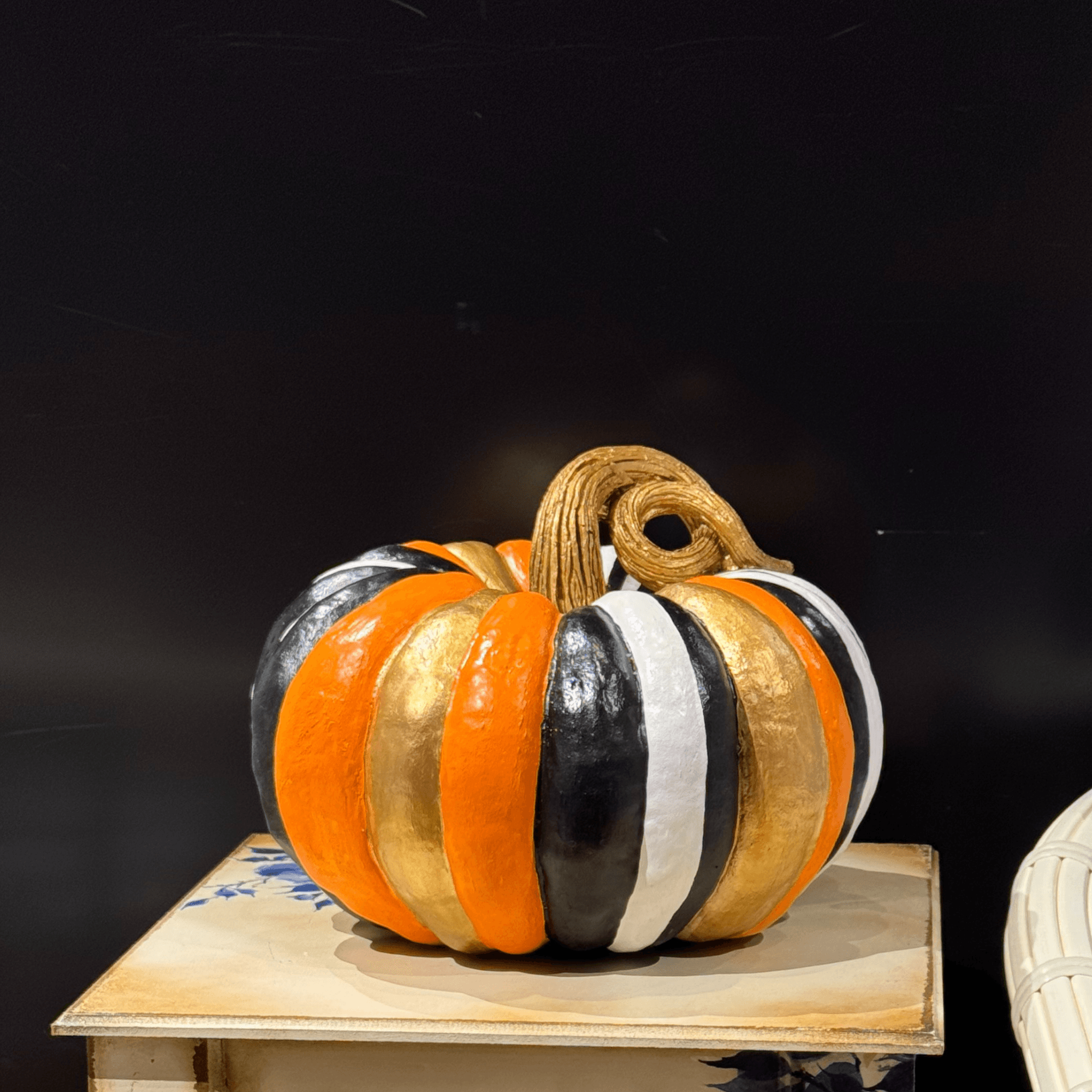 Ferozzi Handmade Black, White, Orange, and Gold Pumpkin | Elegant Decorative Fall Accent