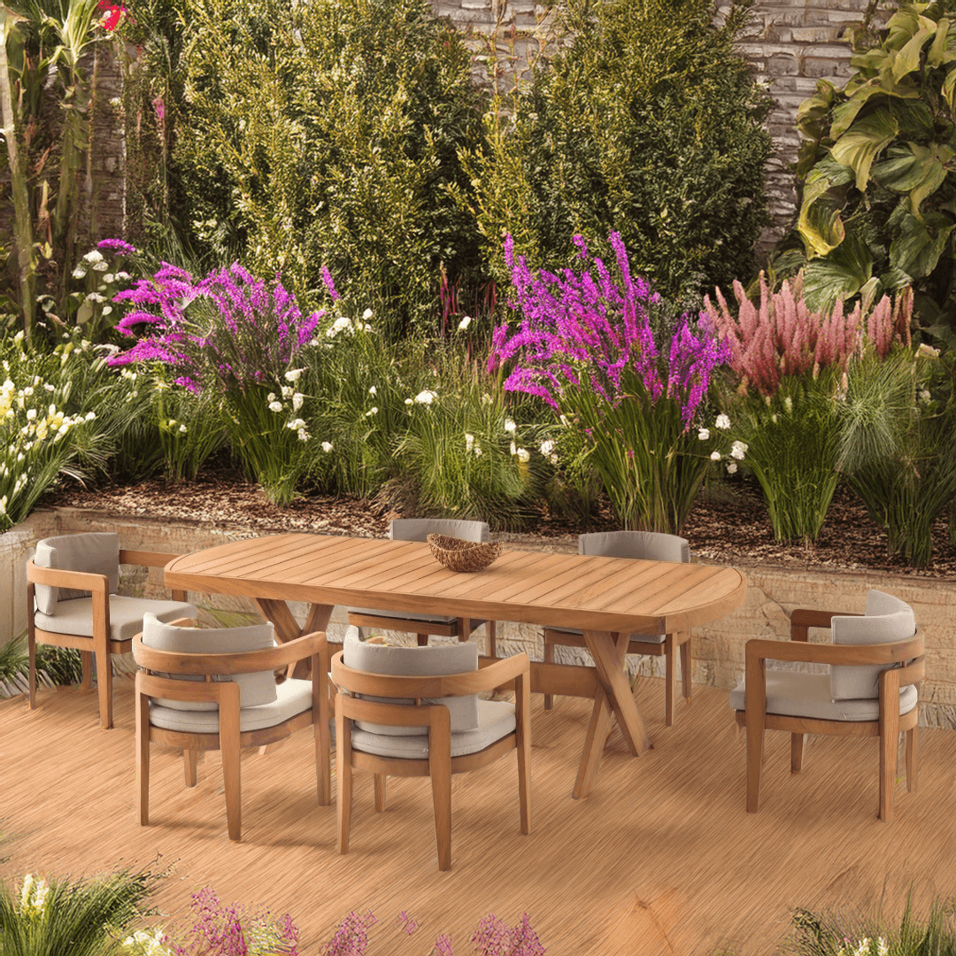 Austin Iroko Garden and Patio Dining Set (The set consists of one table and eight chairs.(8+1)