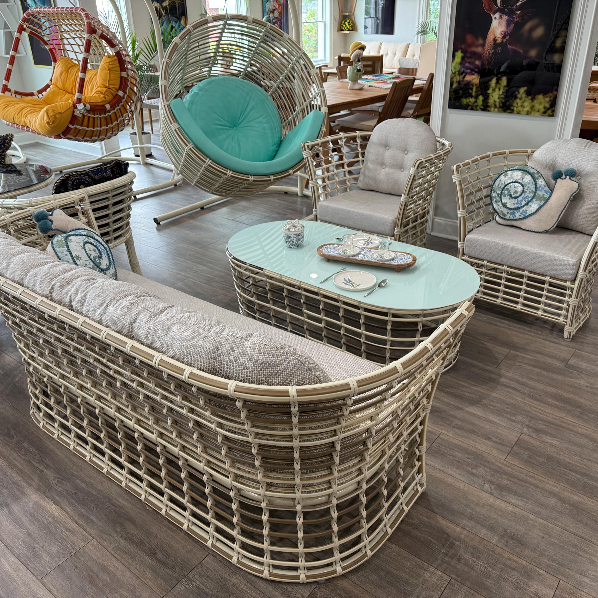 Cuba Rattan Garden Patio 3+1+1 Sofa and Table Set