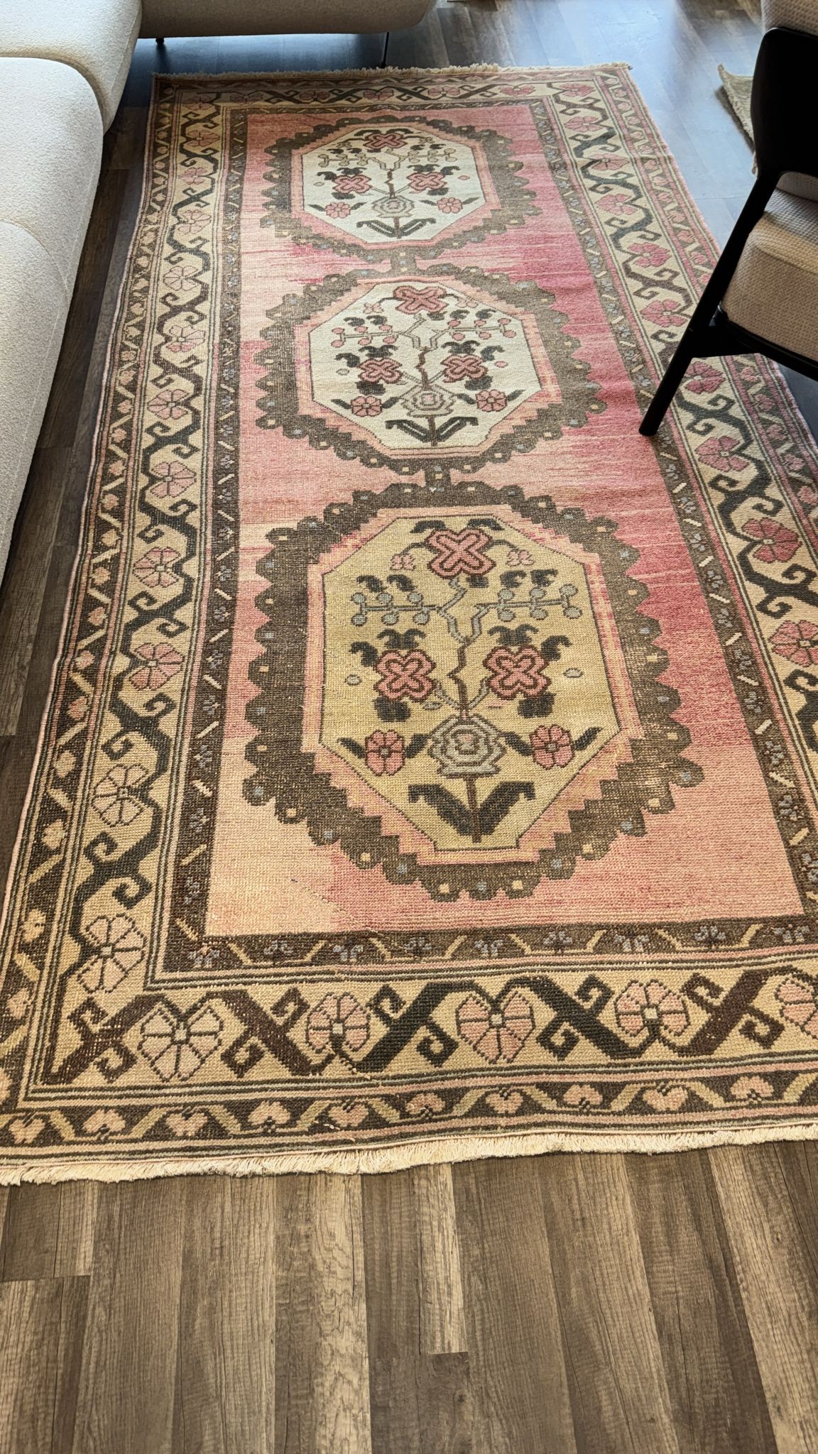 Vintage Turkish Handwoven Wool Runner Rug Organic Dyed Antique Hallway Carpet 4 9 x 10 5 ft