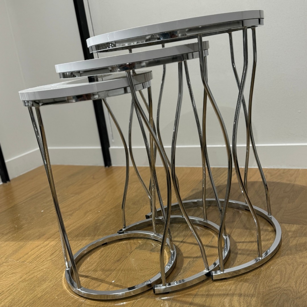 Ferozzi Tokyo DO-4 Zigon Coffee Table Set - 3-Piece Modern Nesting Table with Metal Legs