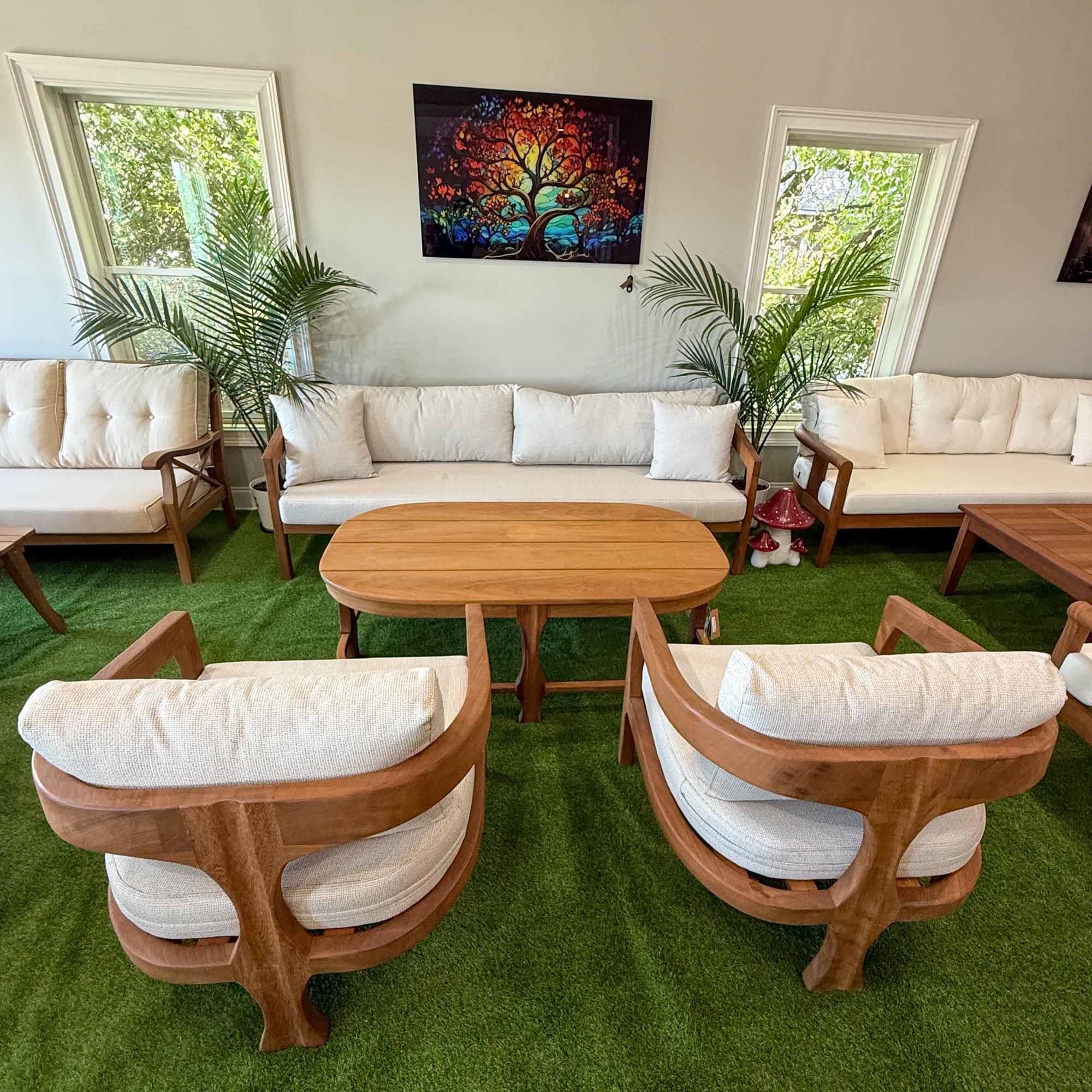White Wooden Garden Patio 3+1+1 Sofa and Table Set