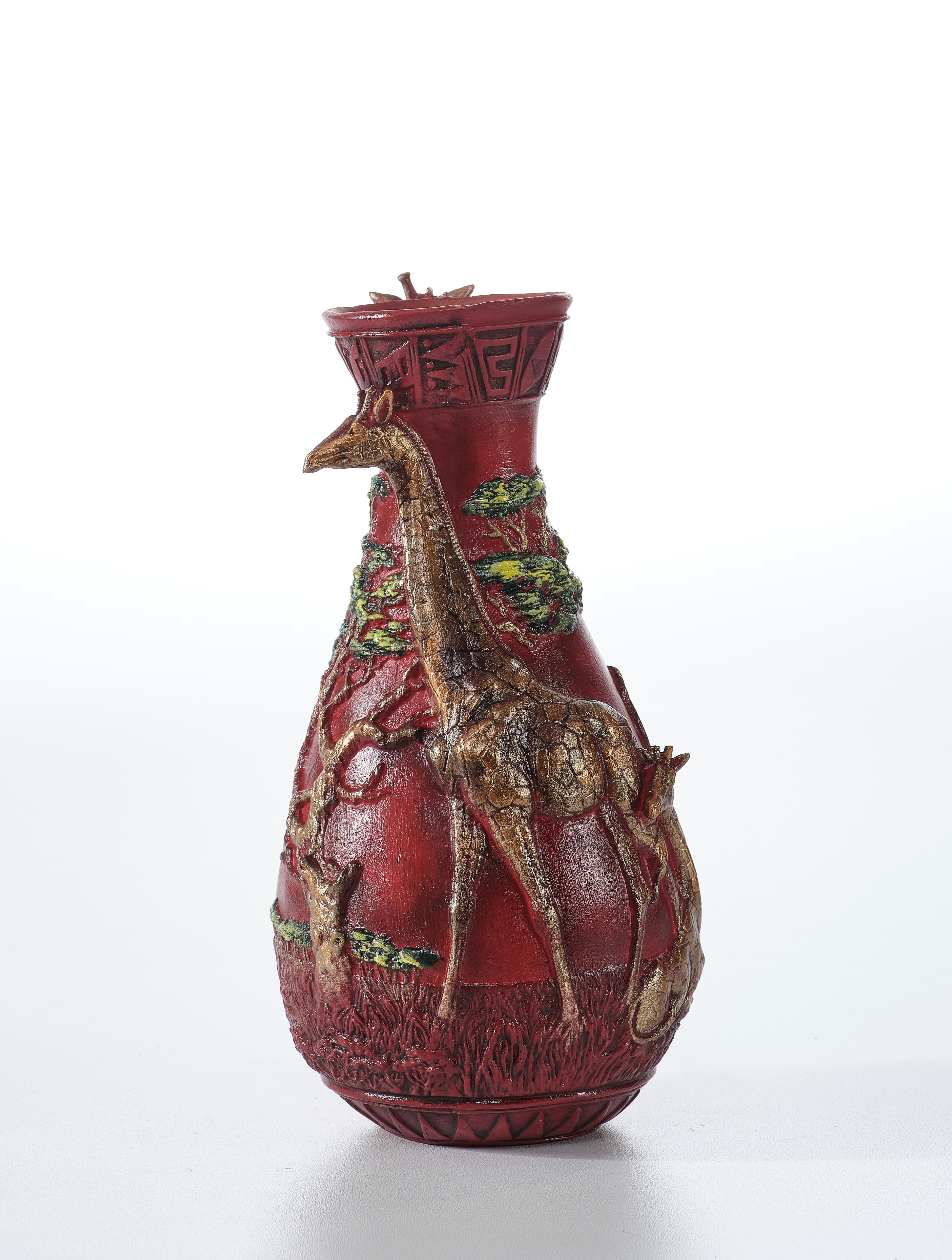 Red Giraffe Vase Statue 16.5 (Handmade)