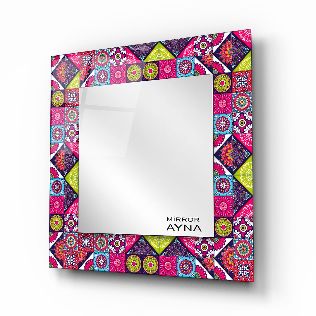 Tile Patterned Glass Mirror Three Piece Set Datca - Square