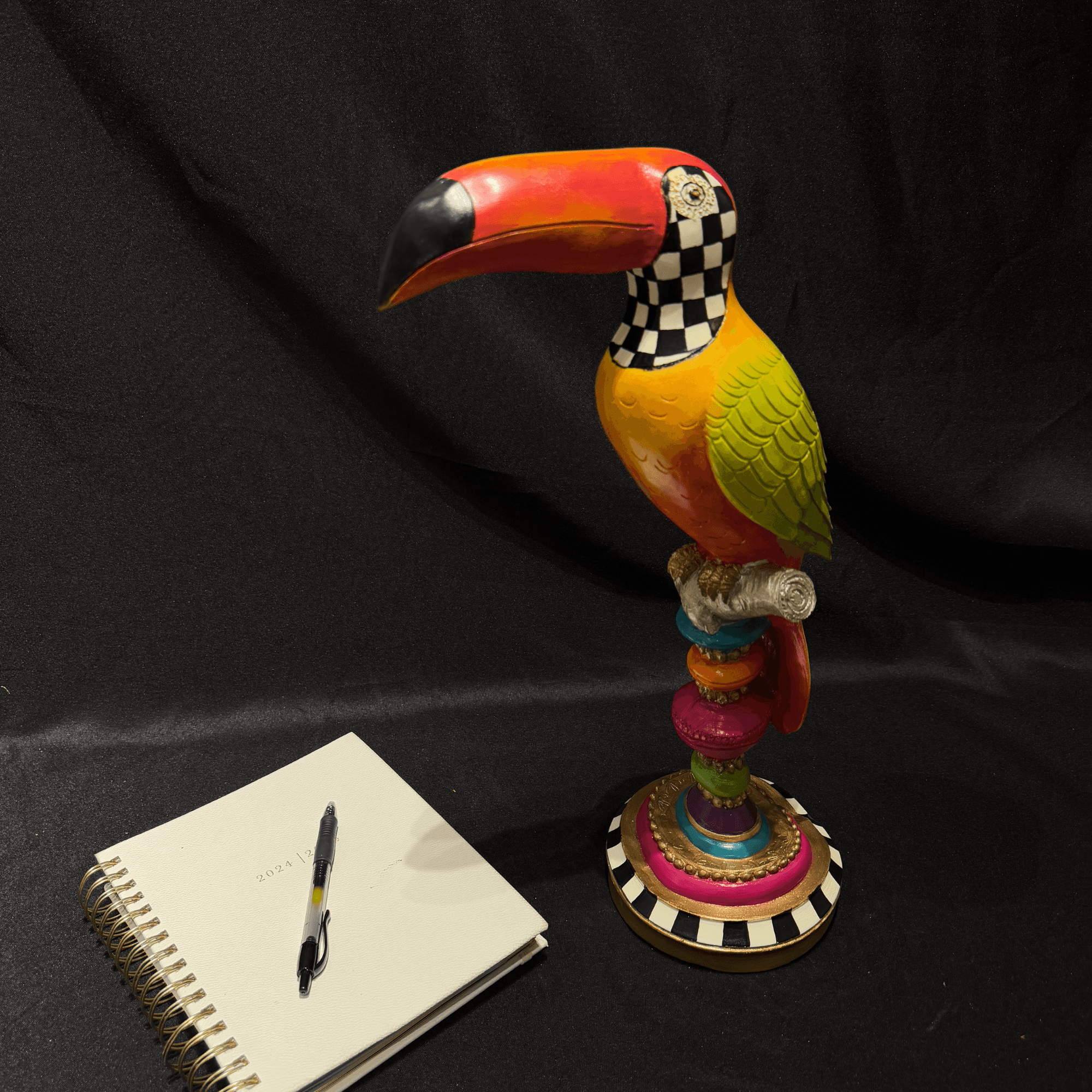 Toucan Sculpture – Vibrant Tropical Bird Design with Checkered Base Handmade