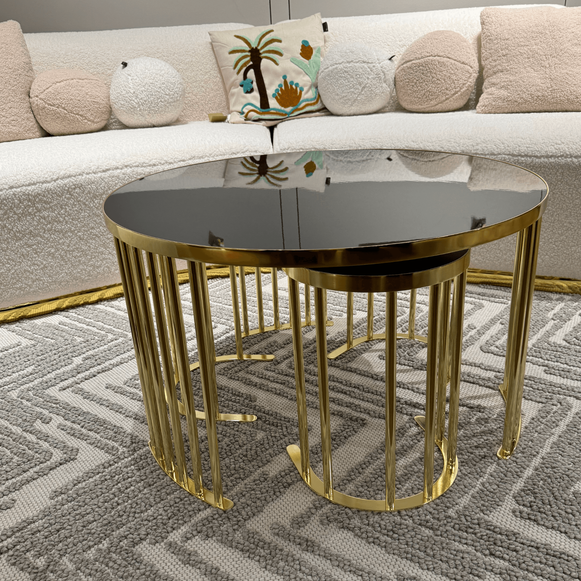 Ferozzi Black and Gold Nesting Coffee Table Set – A Sophisticated Blend of Luxury and Functionality