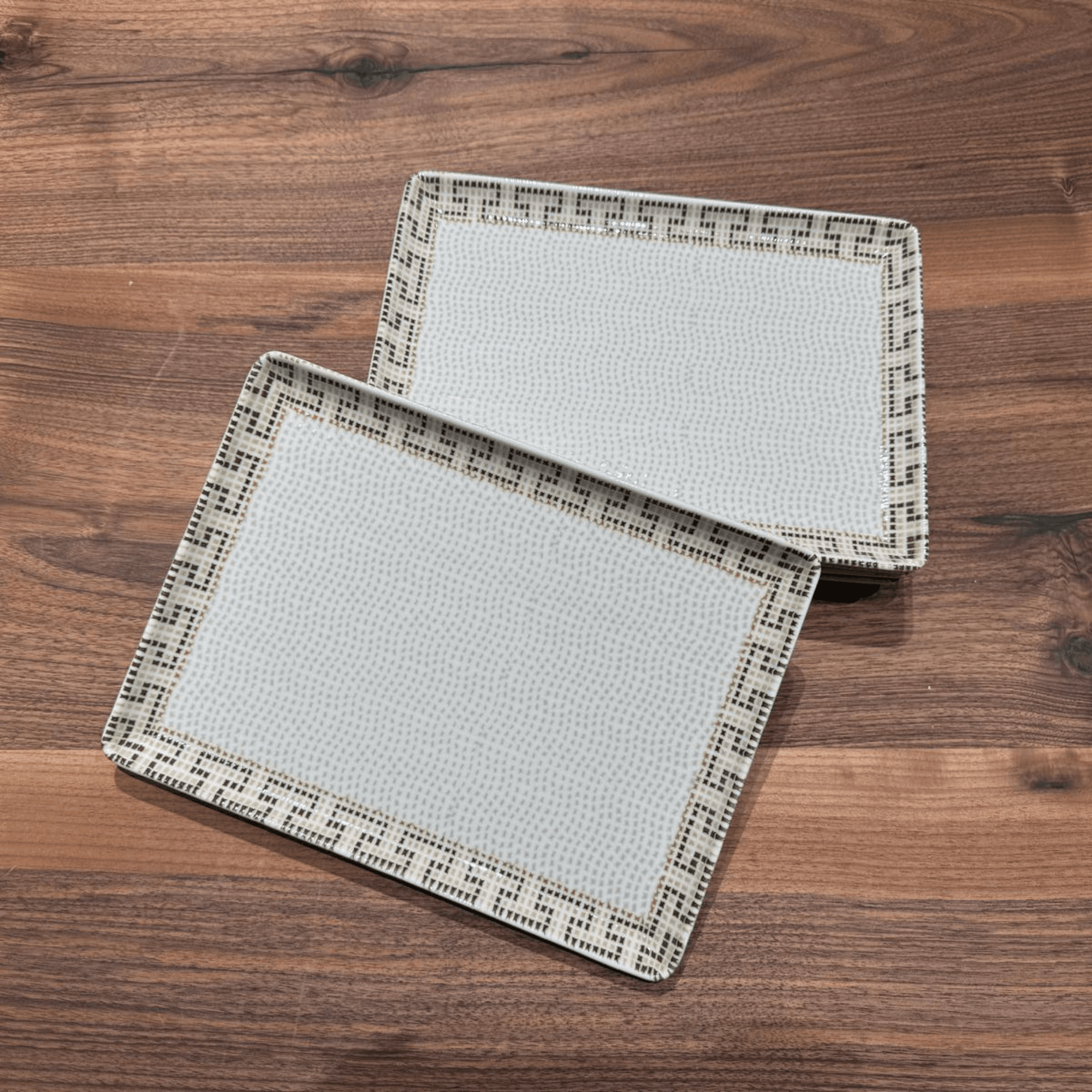 Efes Digital Rectangular Plate Set – 5 Pieces (30 CM) | Handmade Porcelain Serving Plate with Modern Geometric Pattern